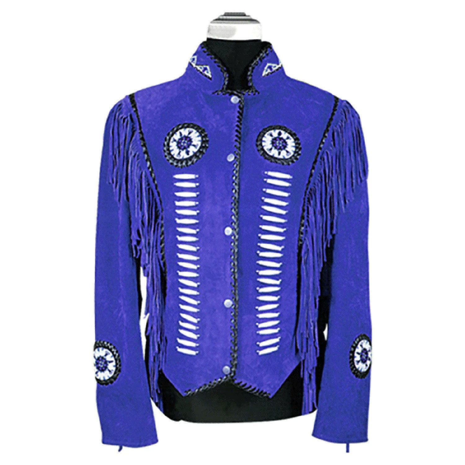 Western Fringe Brown Suede Leather Beaded Jacket for Women back view