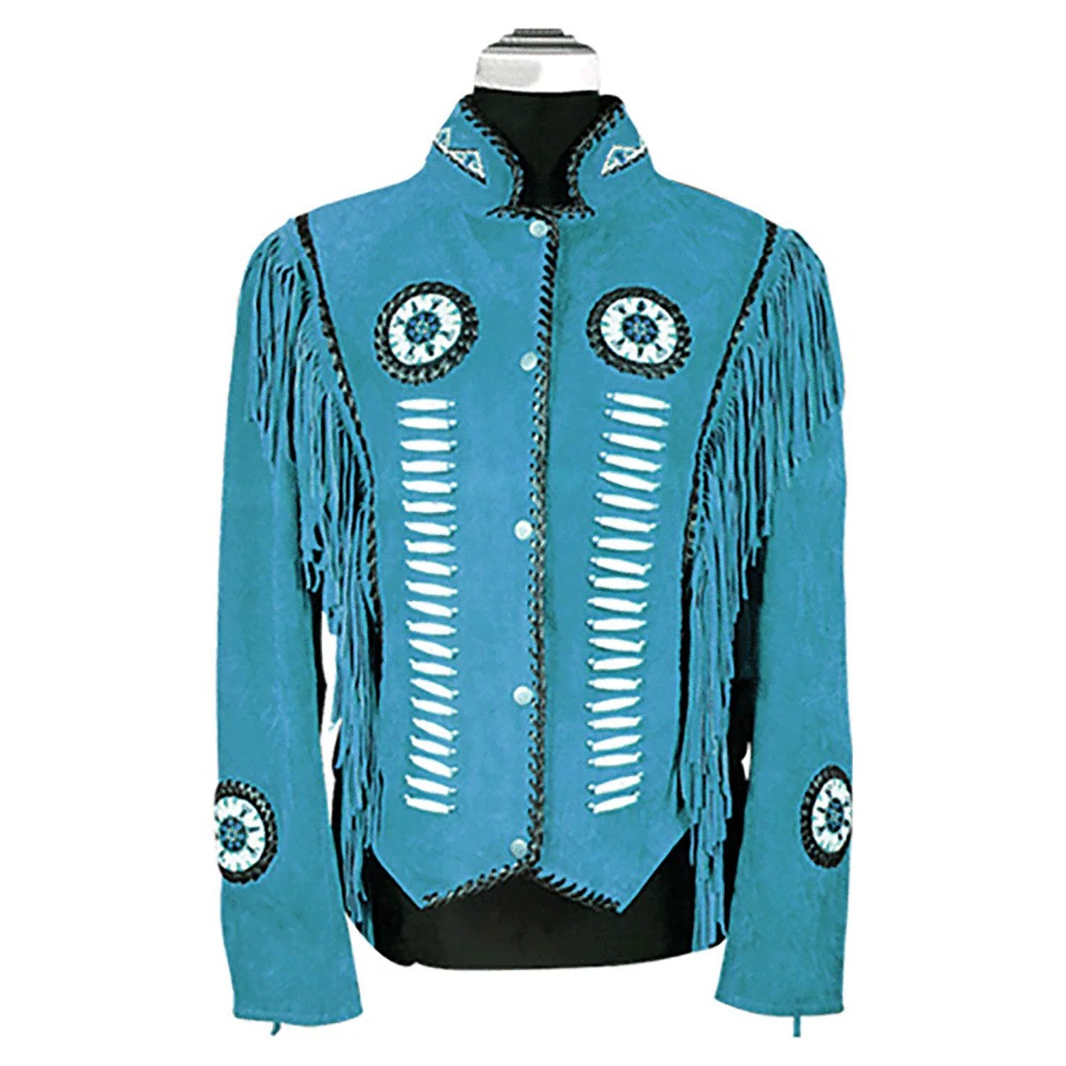 Western Fringe Brown Suede Leather Beaded Jacket for Women close-up detail