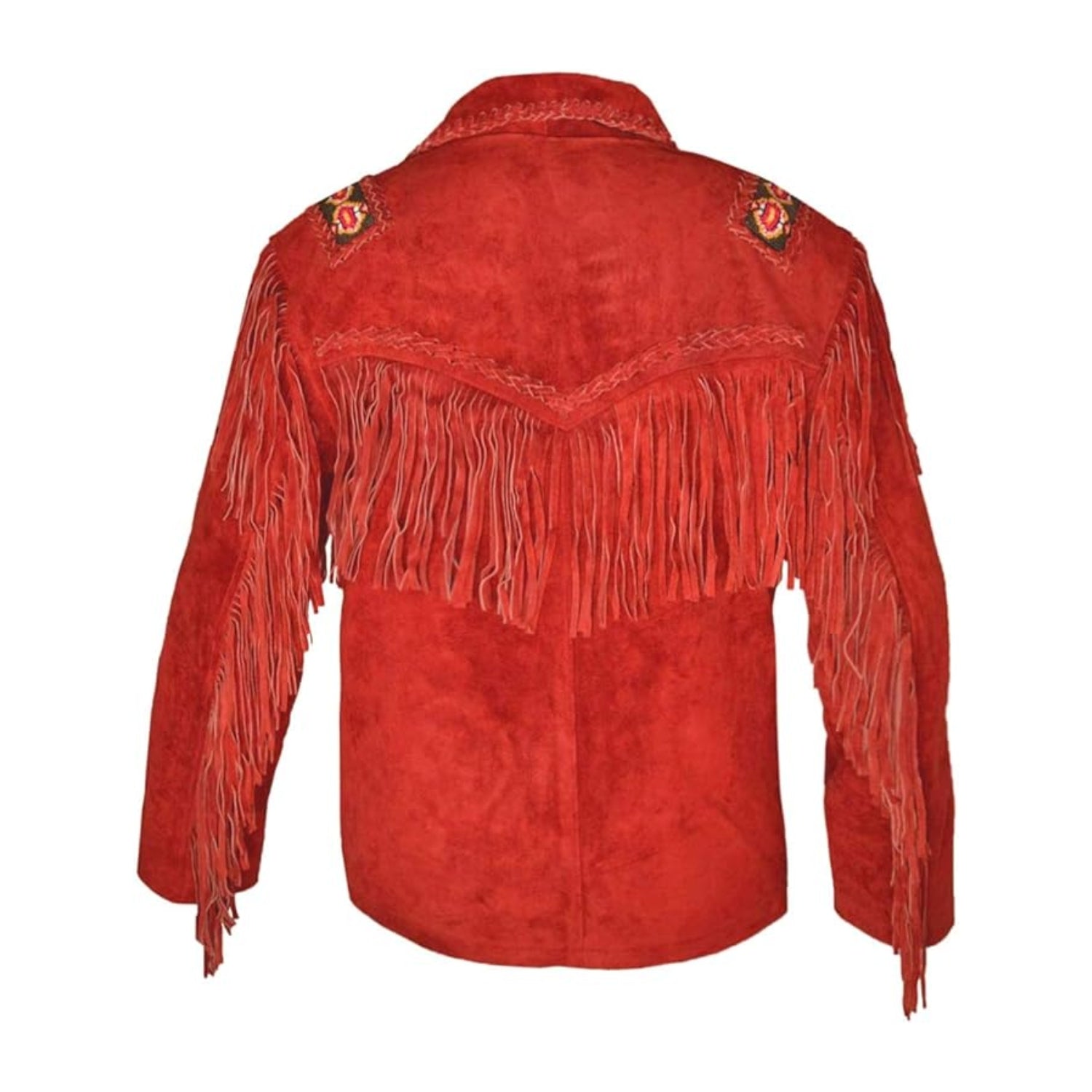 Western Fringe Brown Suede Leather Bone Beaded Jacket for Women full view