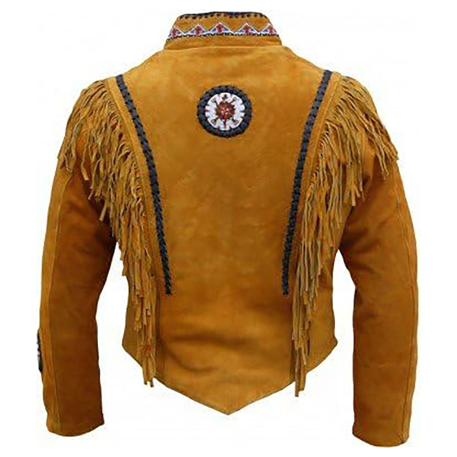 Western Fringe Brown Suede Leather Bone Beaded Jacket for Women side view