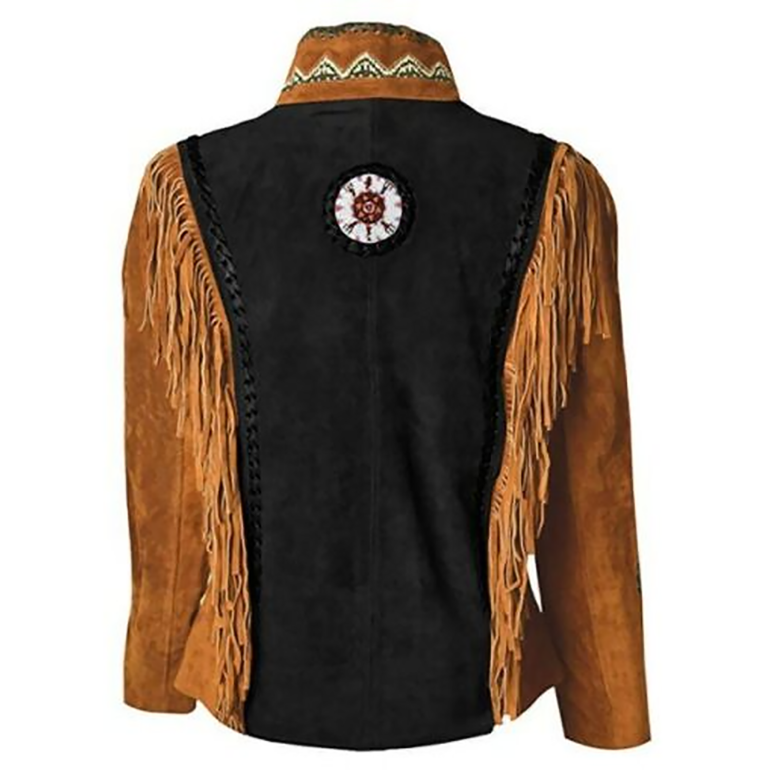 Western Fringe Brown Suede Leather Bone Beaded Jacket for Women side view