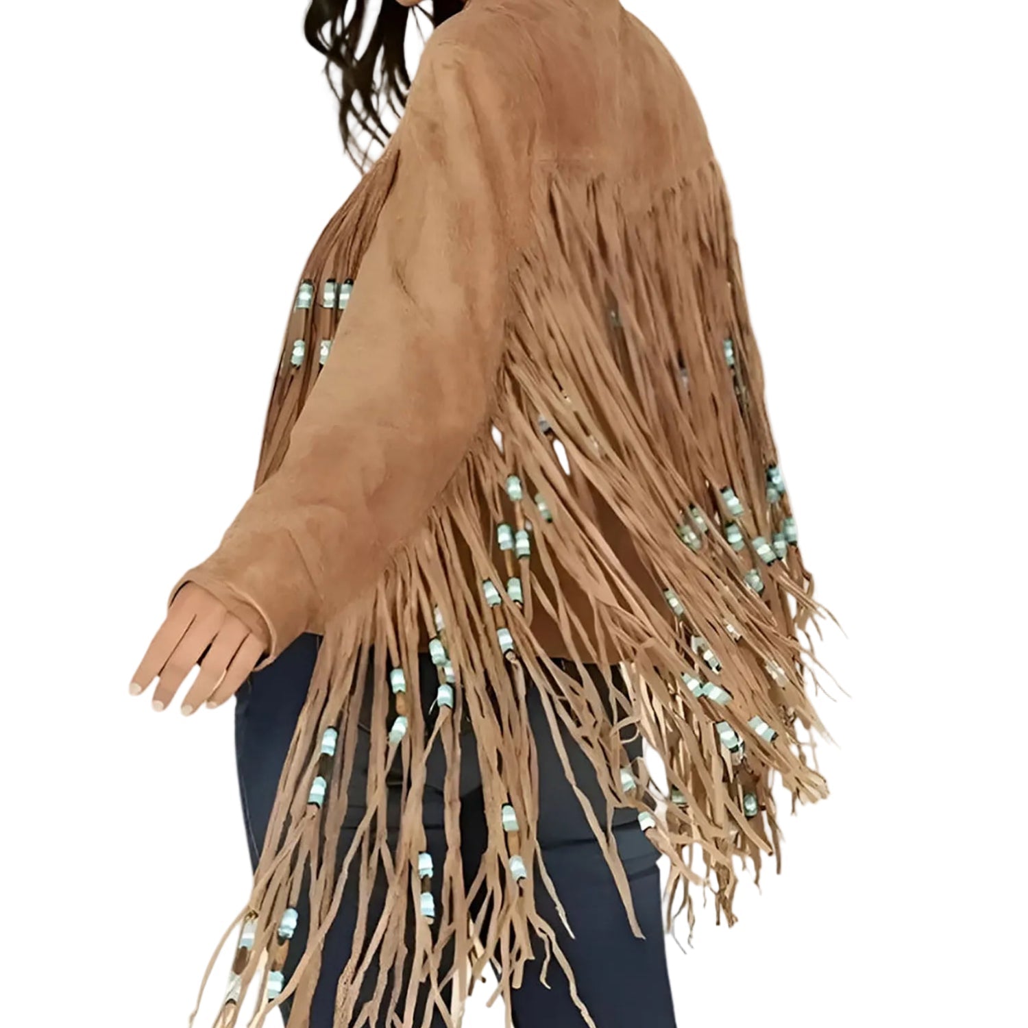 Western Fringe Brown Suede Leather Jacket for Women side view