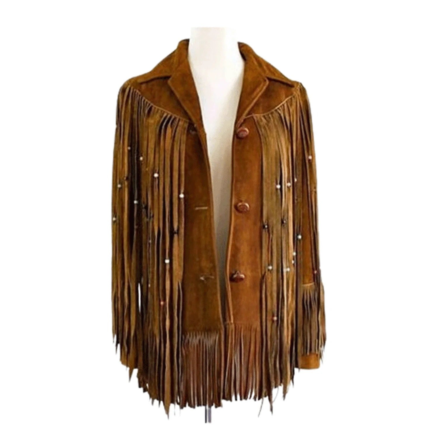 Western Fringe Brown Suede Leather Jacket for Women front view