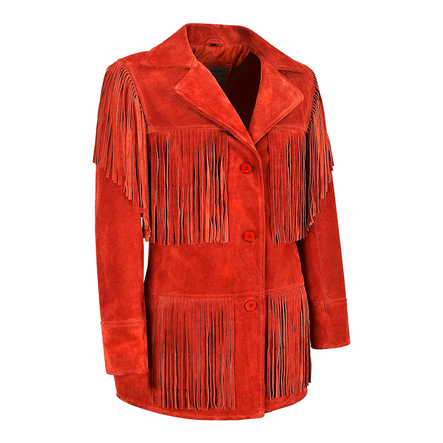 Western Fringe Brown Suede Leather Jacket for Women close-up detail