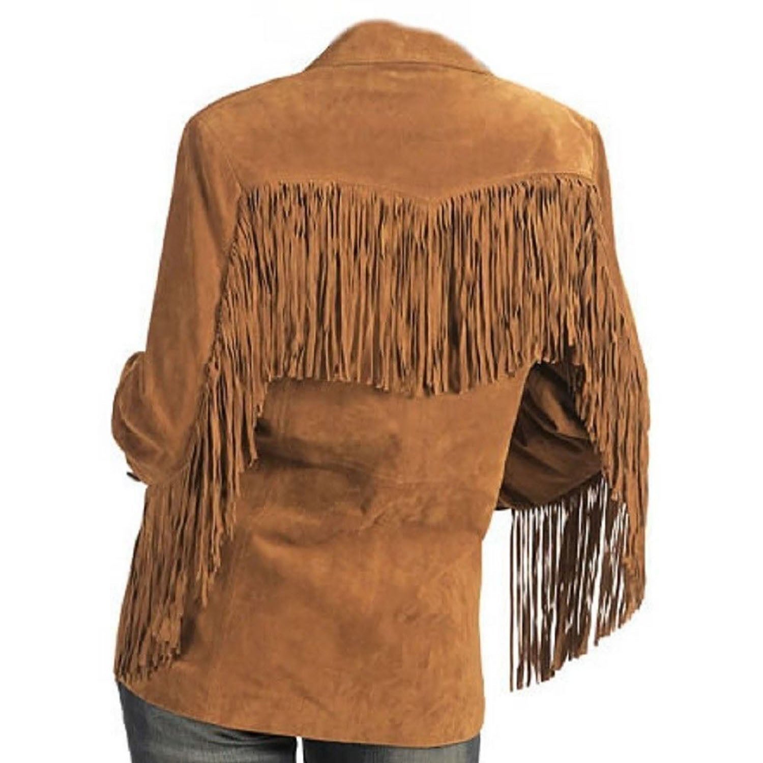 Western Fringe Brown Suede Leather Jacket for Women side view