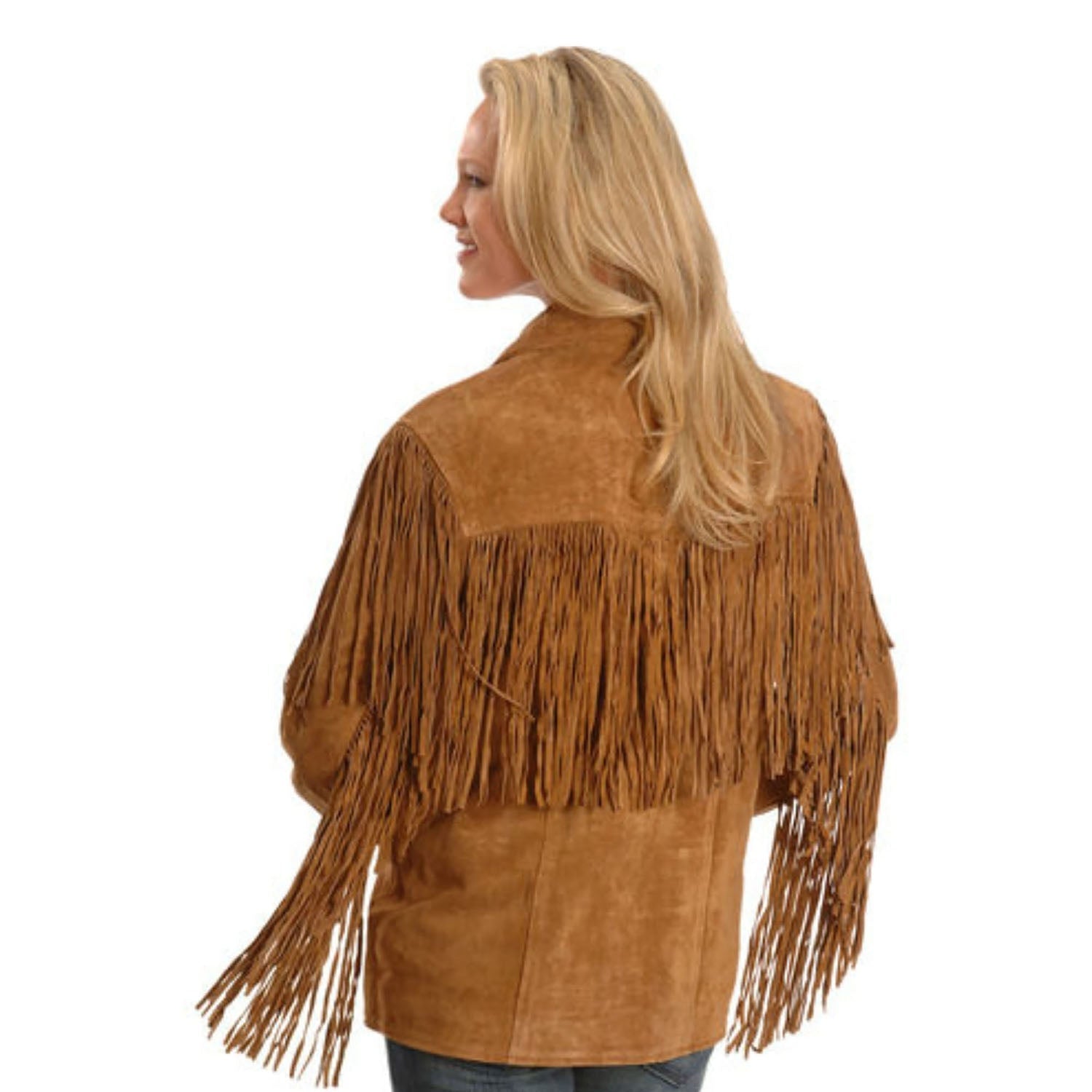Western Fringe Brown Suede Leather Jacket for Women side view
