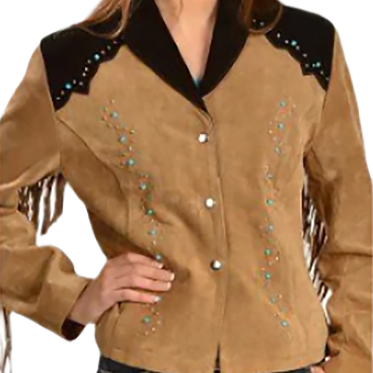 Western Fringe Brown Suede Leather Jacket for Women front view