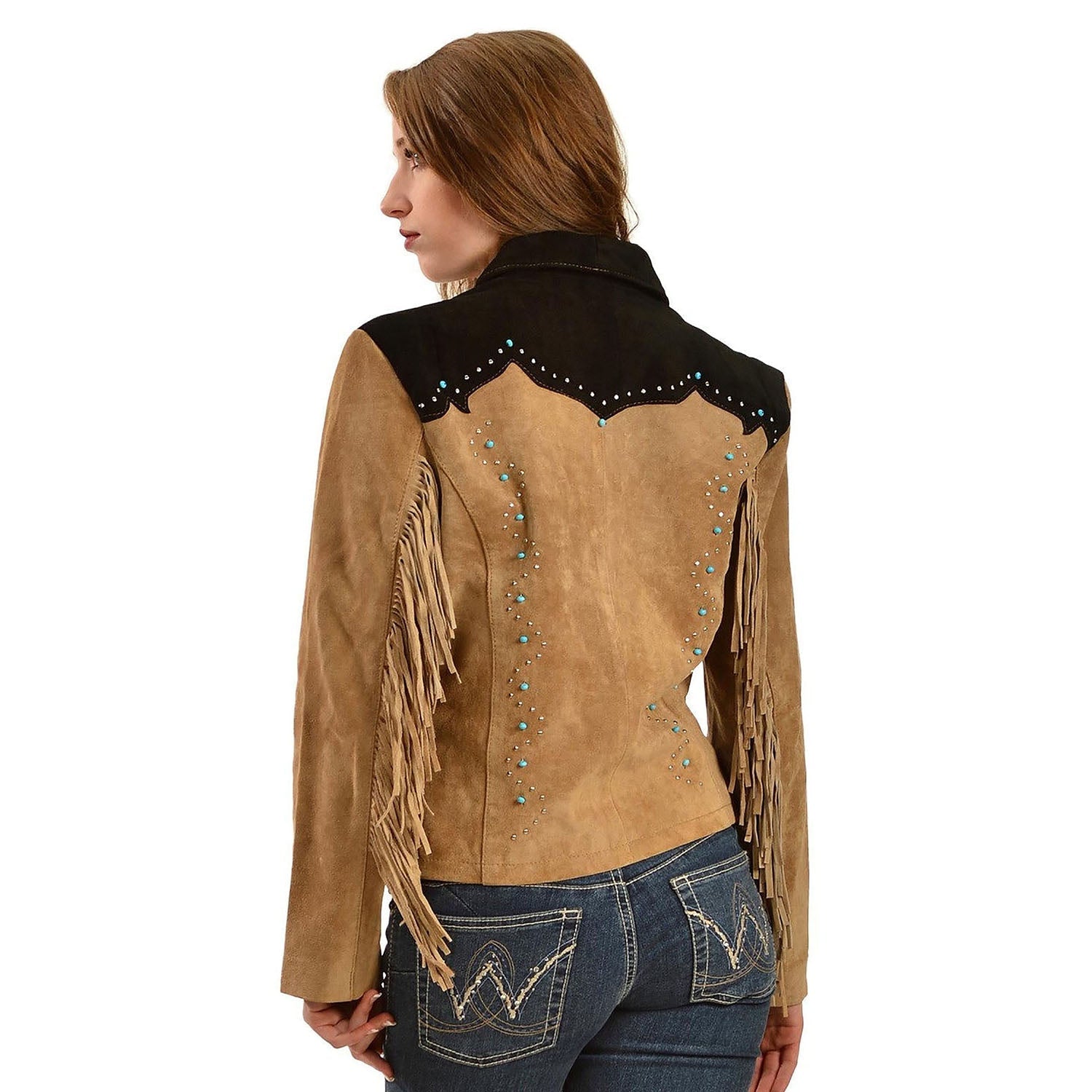 Western Fringe Brown Suede Leather Jacket for Women side view
