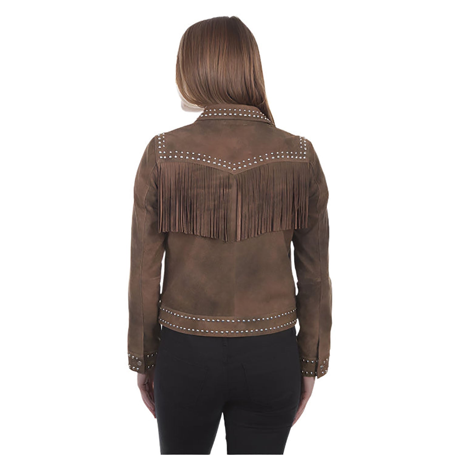 Western Fringe Brown Suede Leather Jacket for Women side view