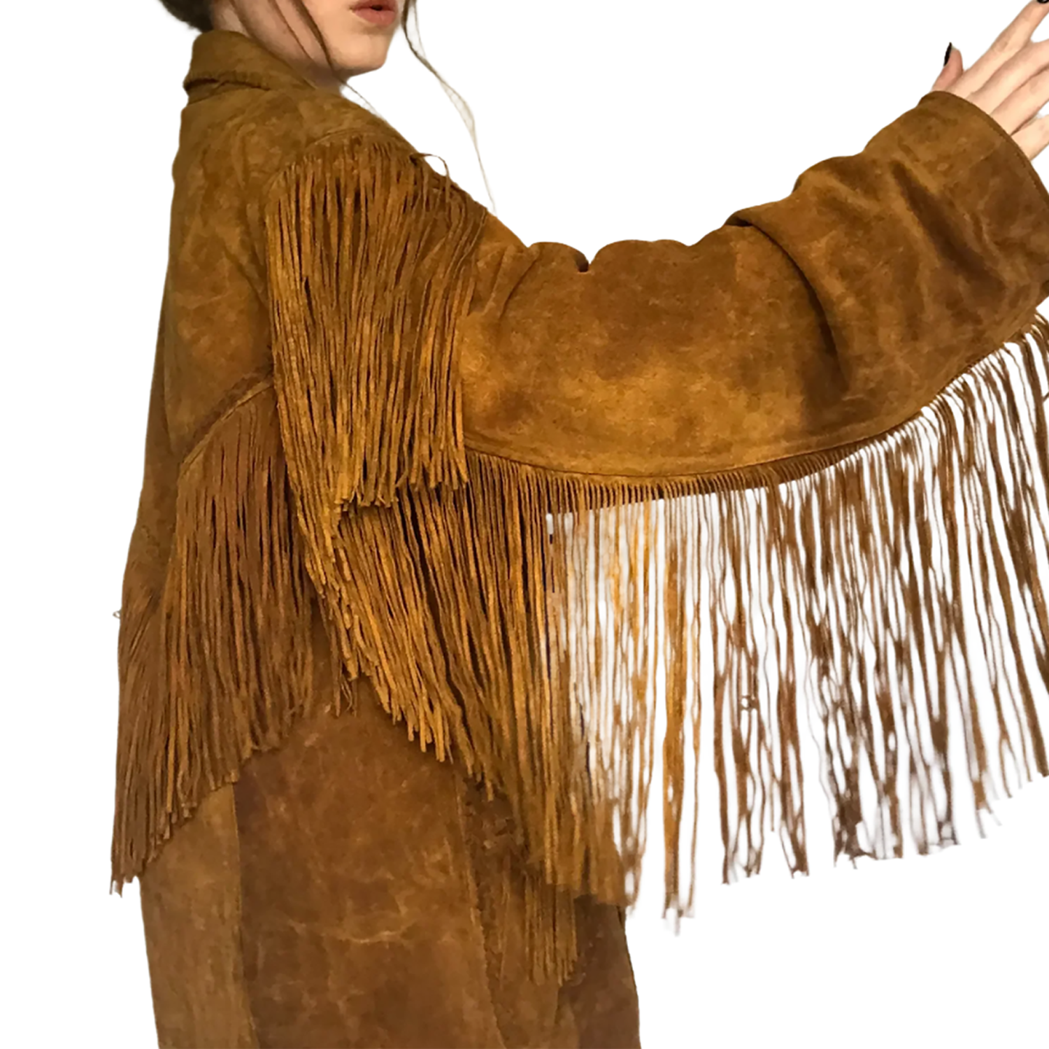 Western Fringe Brown Suede Leather Jacket for Women side view