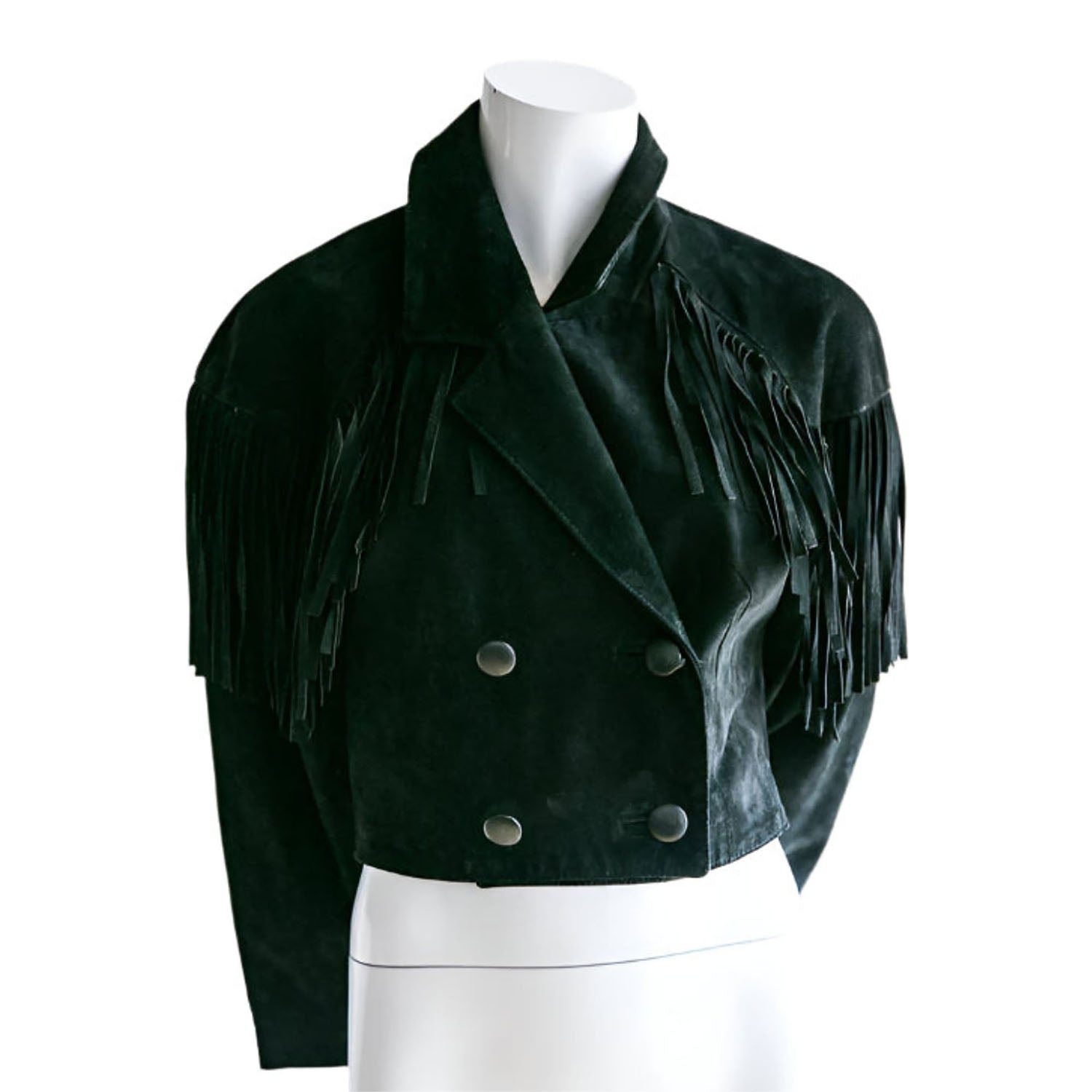 Western Fringe Dark Green Suede Leather Jacket Short Jacket for Women front view