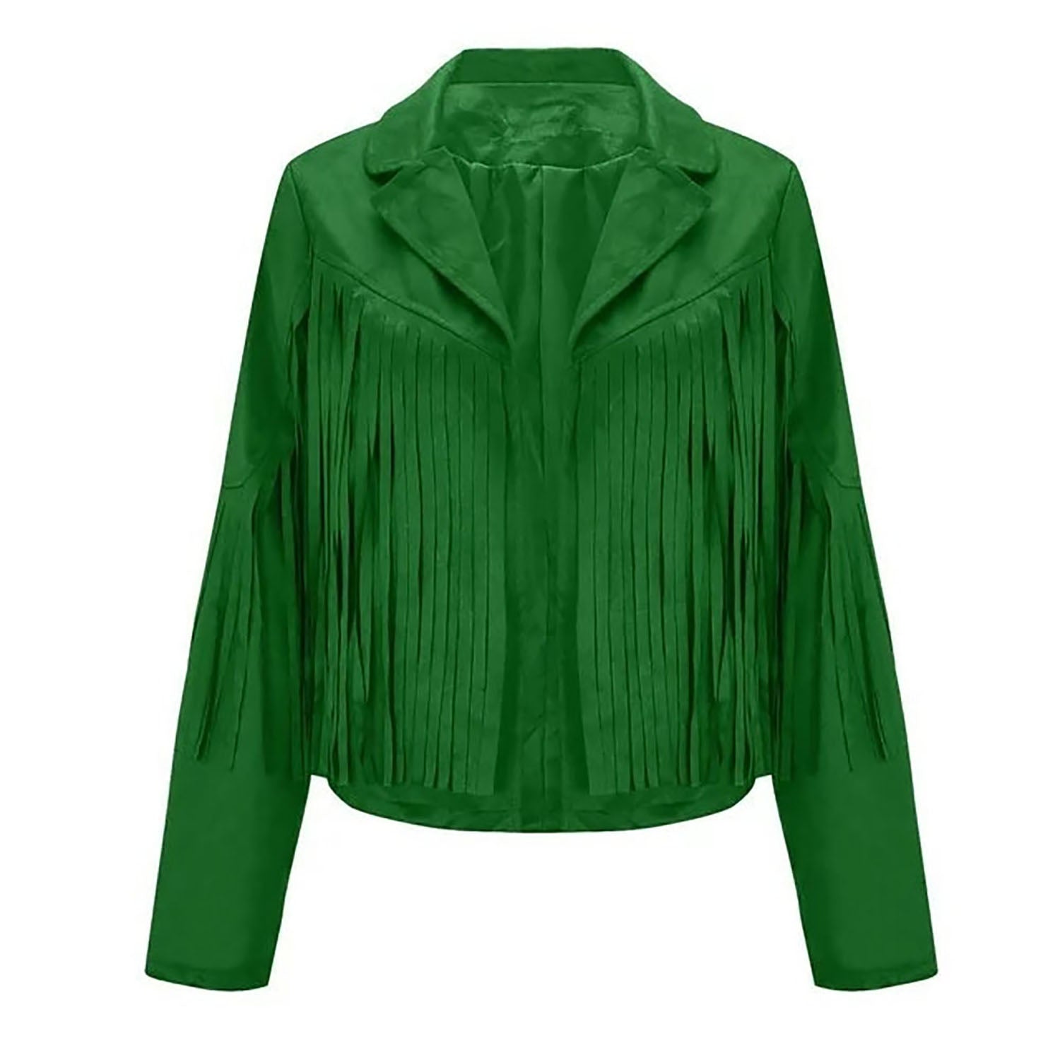 Western Fringe Green Leather Jacket for Women front view
