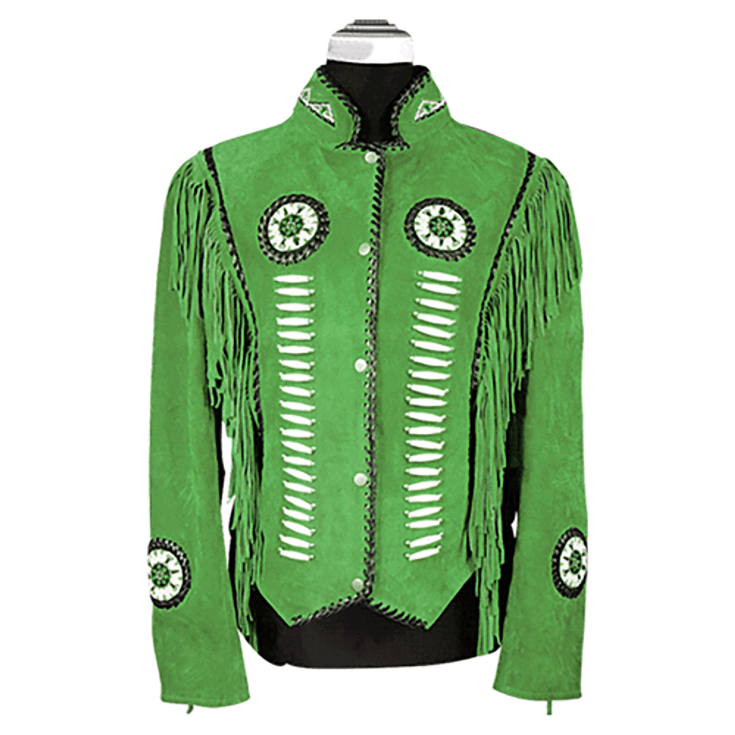 Western Fringe Green Suede Leather Jacket for Women front view