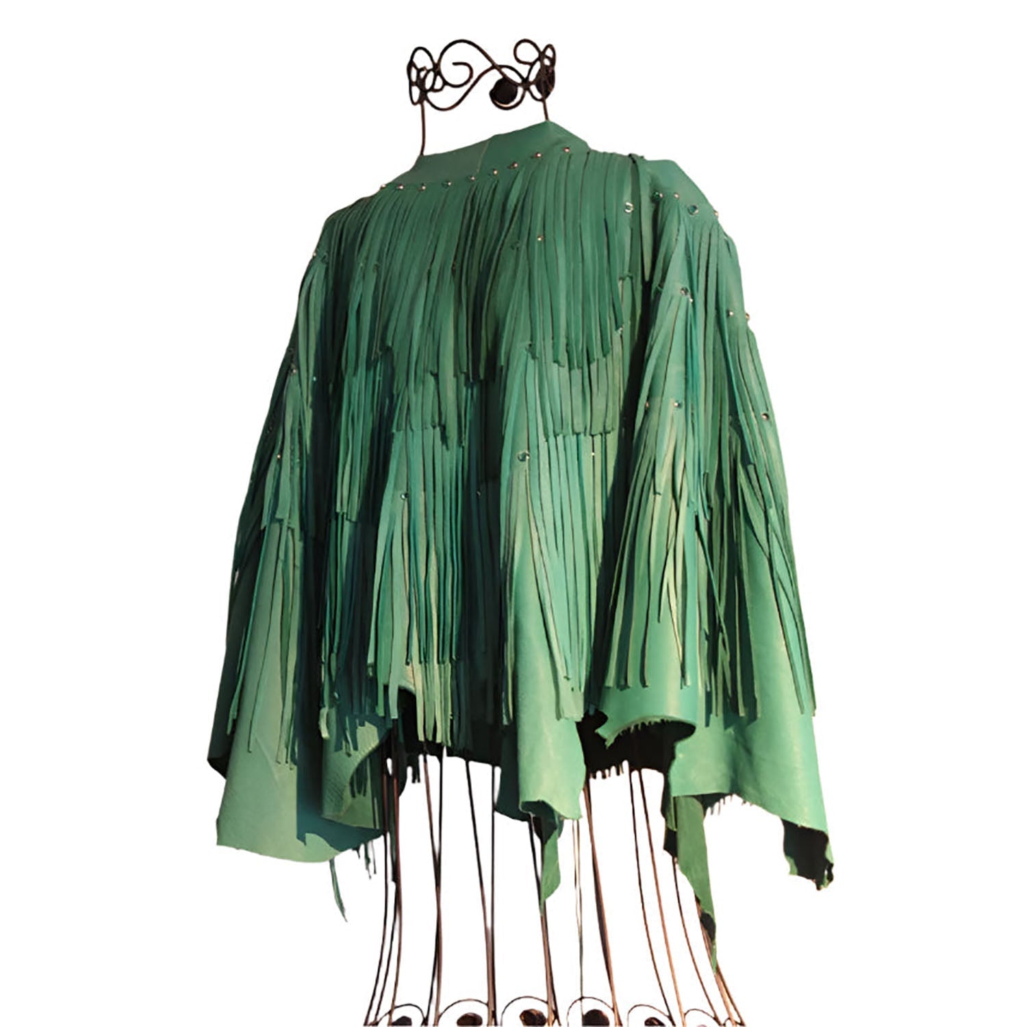 Western Fringe Green Suede Leather Loose Wear Jacket for Women side view