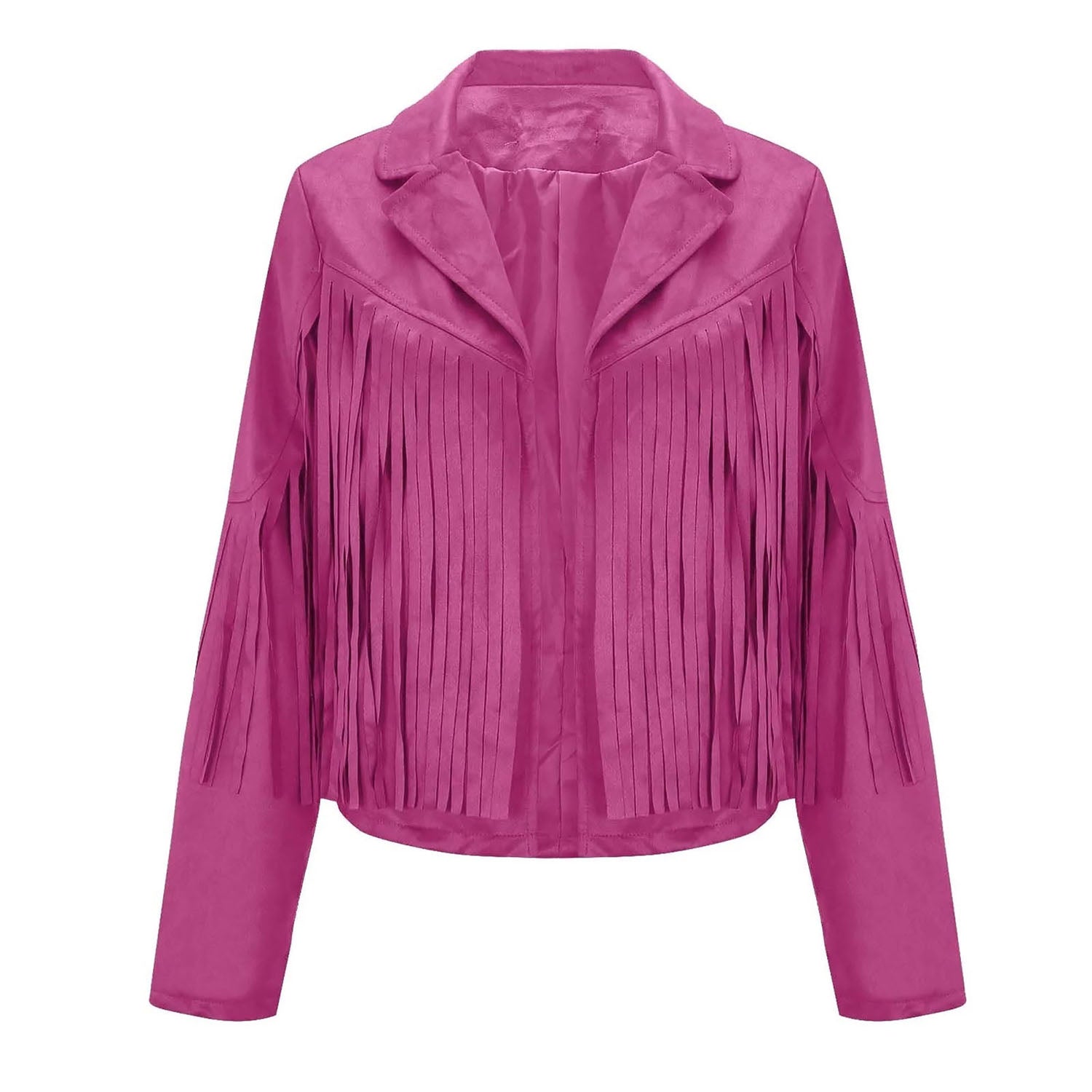 Western Fringe Pink Leather Jacket for Women front view