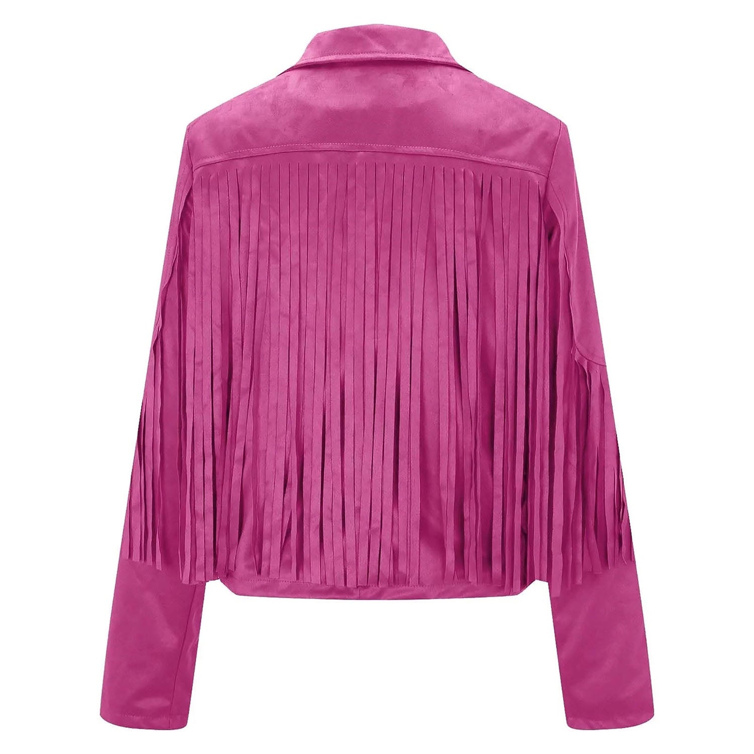 Western Fringe Pink Leather Jacket for Women side view