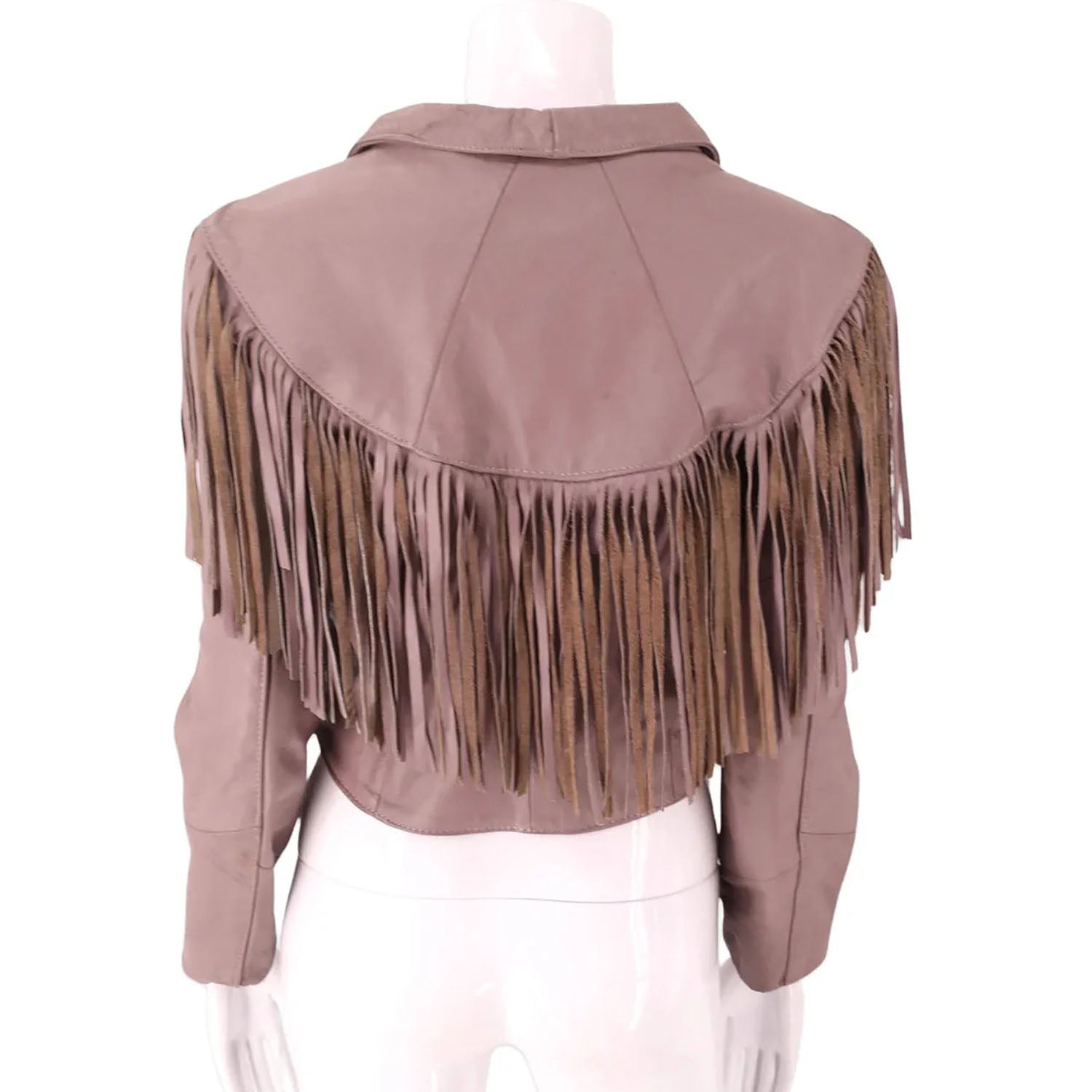 Western Fringe Pink Leather Short Jacket for Women side view
