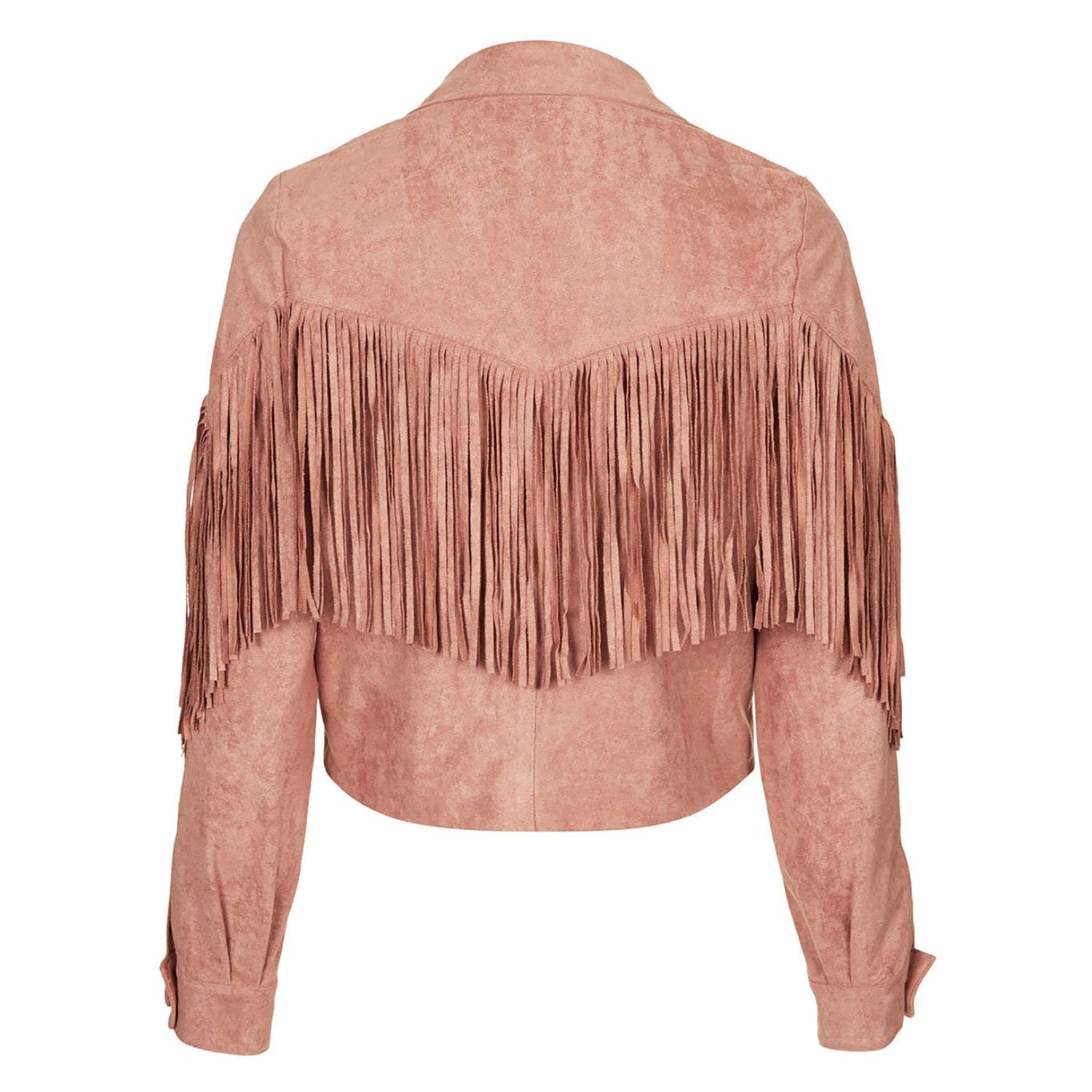 Western Fringe Pink Suede Leather Jacket for Women side view