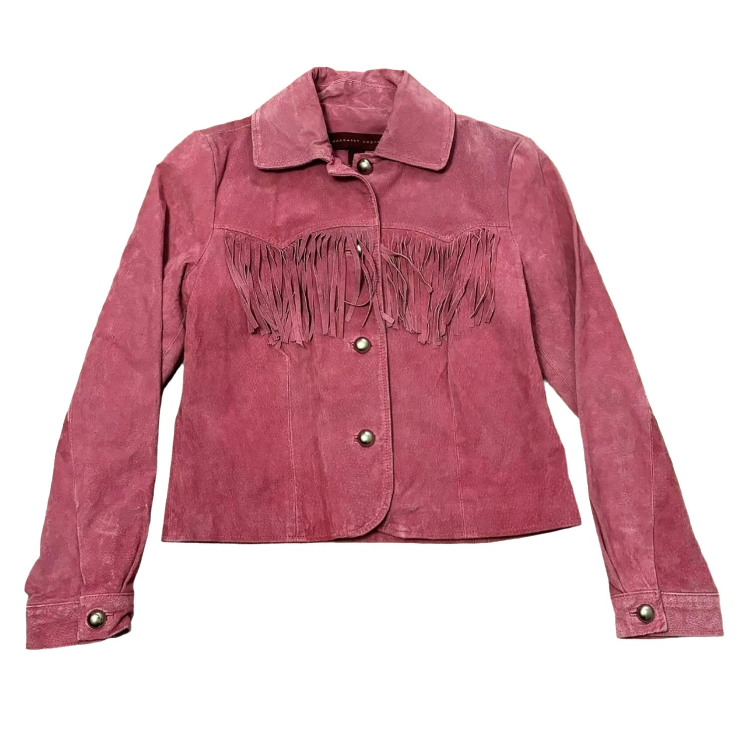 Western Fringe Pink Suede Leather Short Jacket for Women front view