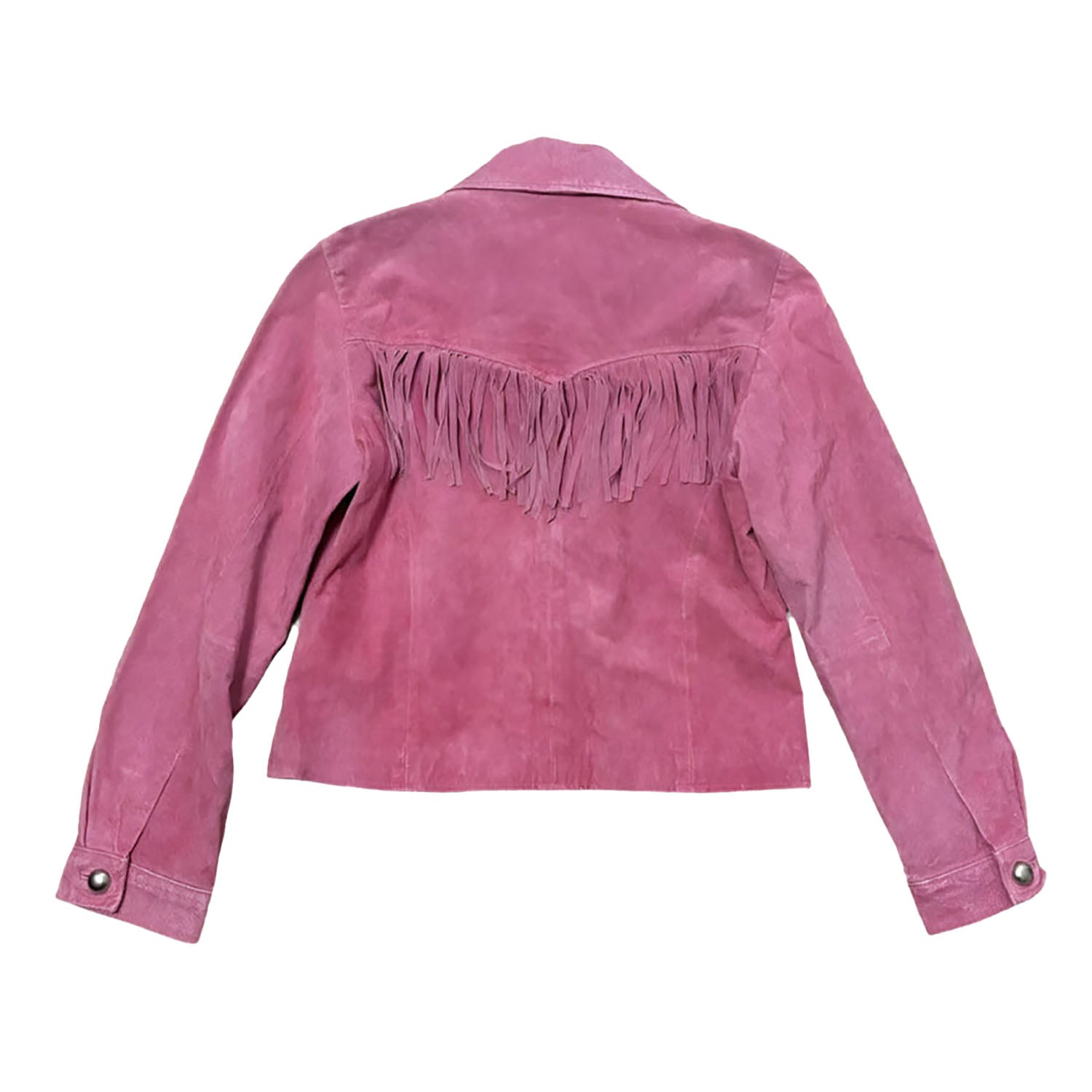 Western Fringe Pink Suede Leather Short Jacket for Women side view