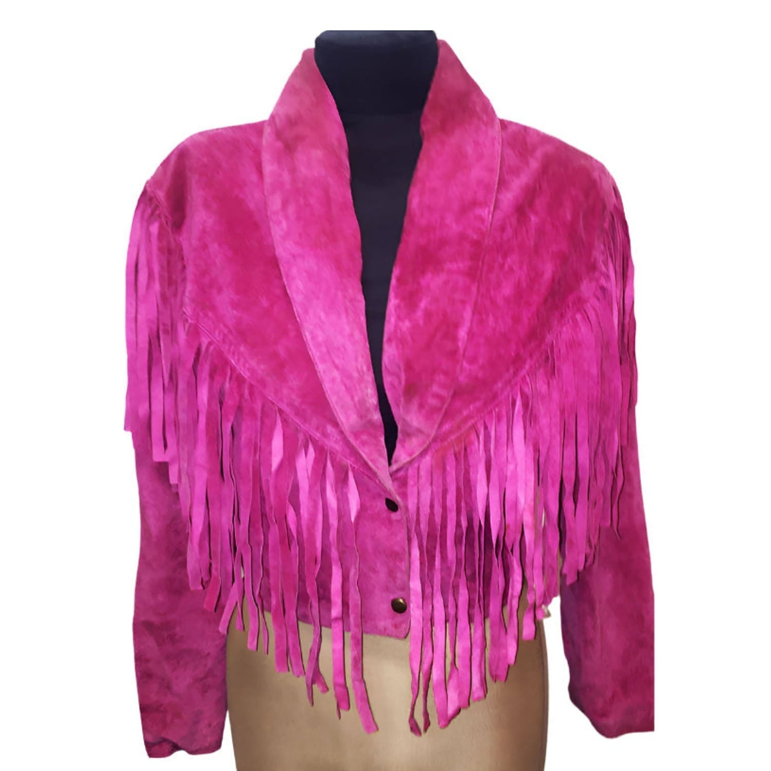 Western Fringe Pink Suede Leather Short Jacket for Women front view