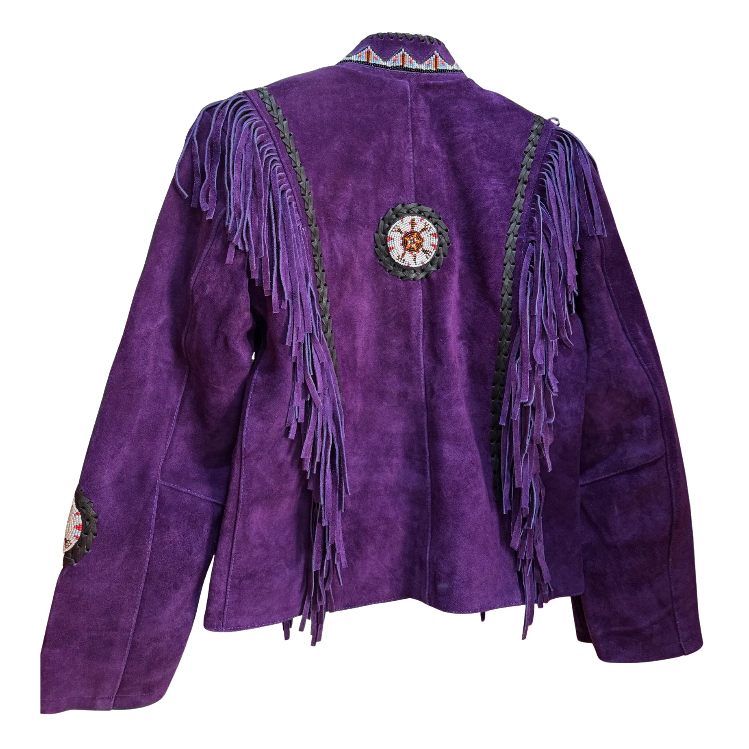 Western Fringe Purple Suede Leather Jacket for Women side view