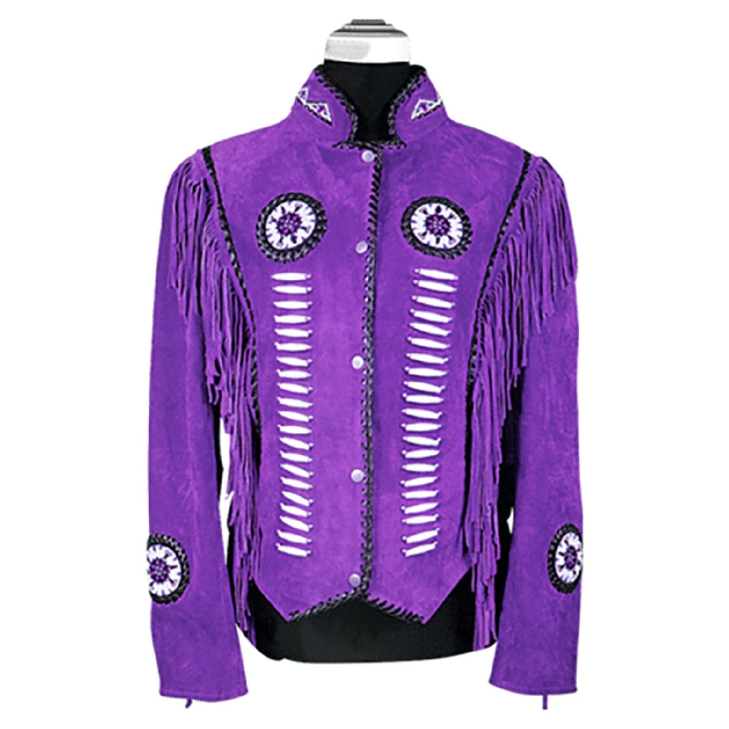 Western Fringe Purple Suede Leather Jacket for Women front view