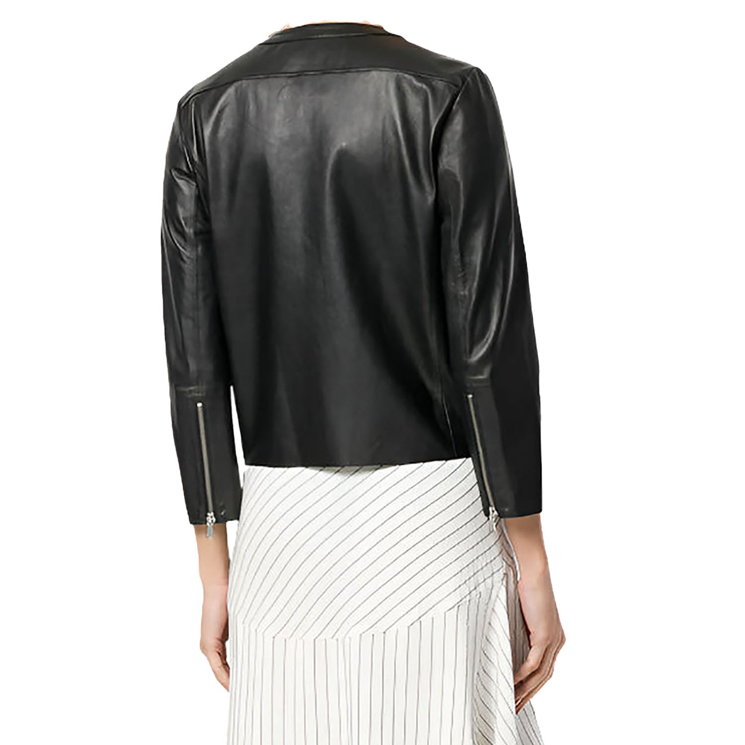 Western Fringe Stud Black Leather Jacket for Women Cowgirl side view