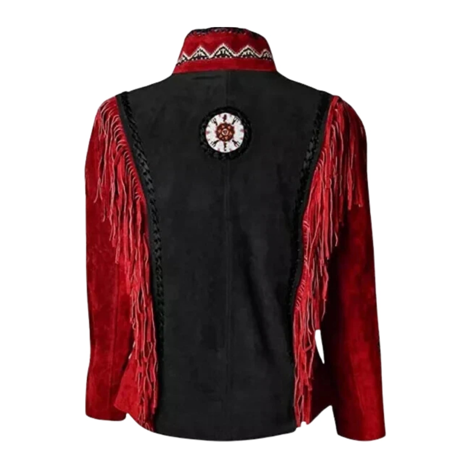 Western Fringe Suede Leather Bone Beaded Jacket for Women detail shot
