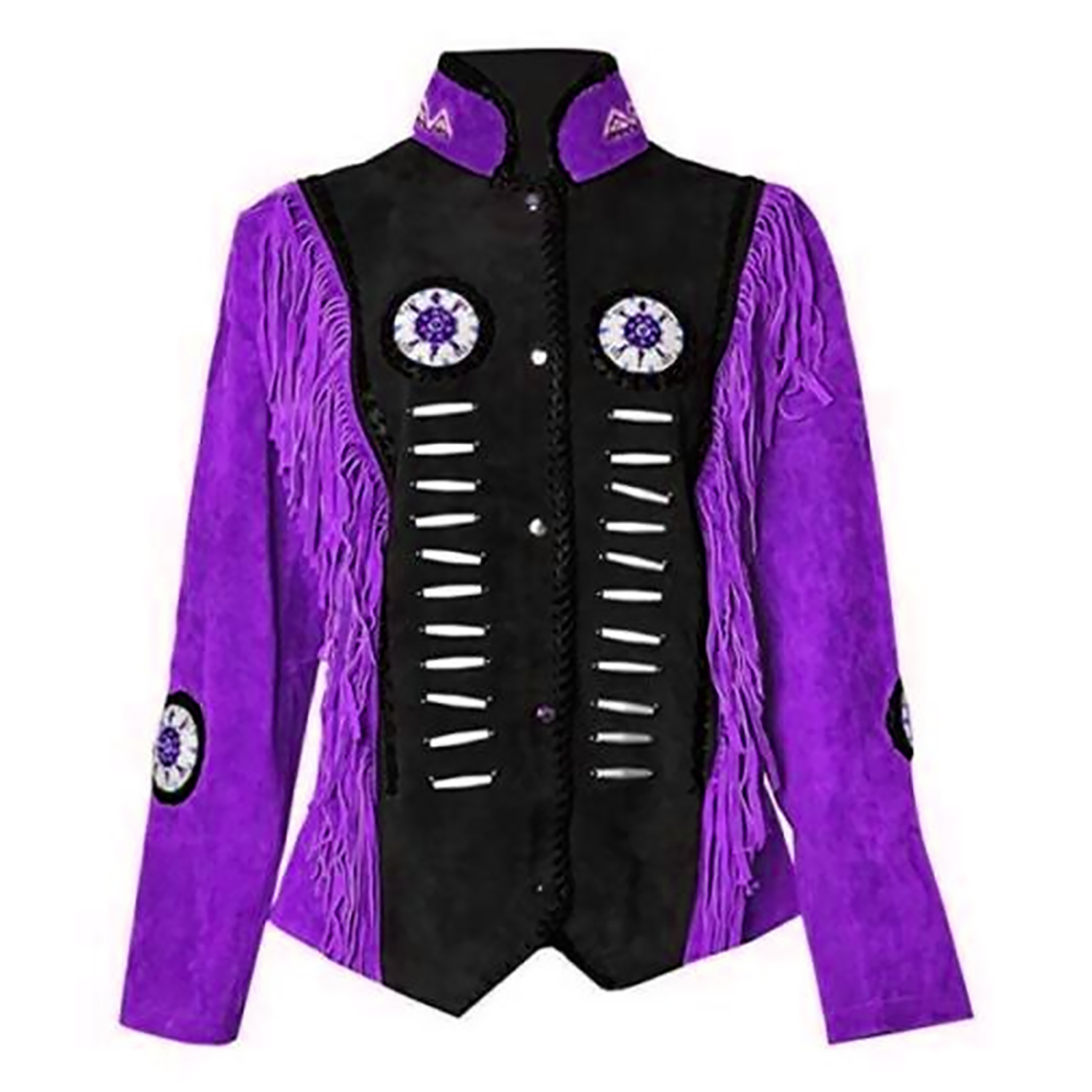 Western Fringe Suede Leather Bone Beaded Jacket for Women styled look