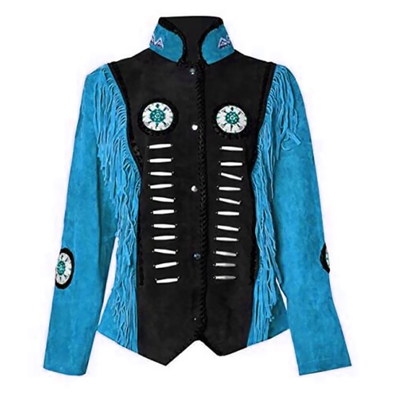 Western Fringe Suede Leather Bone Beaded Jacket for Women back view
