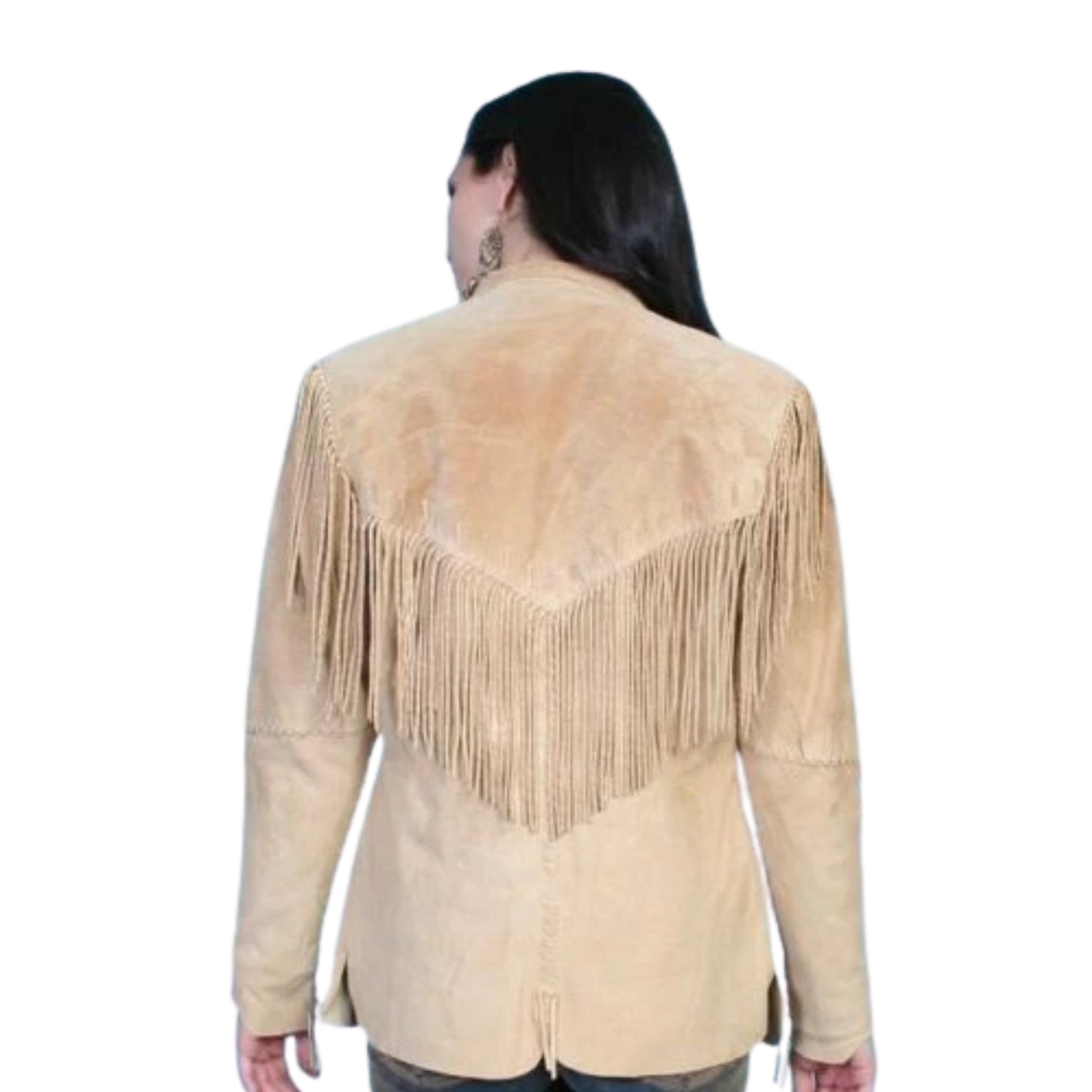 Western Fringe Suede Leather Jacket for Women in All Colors close-up detail