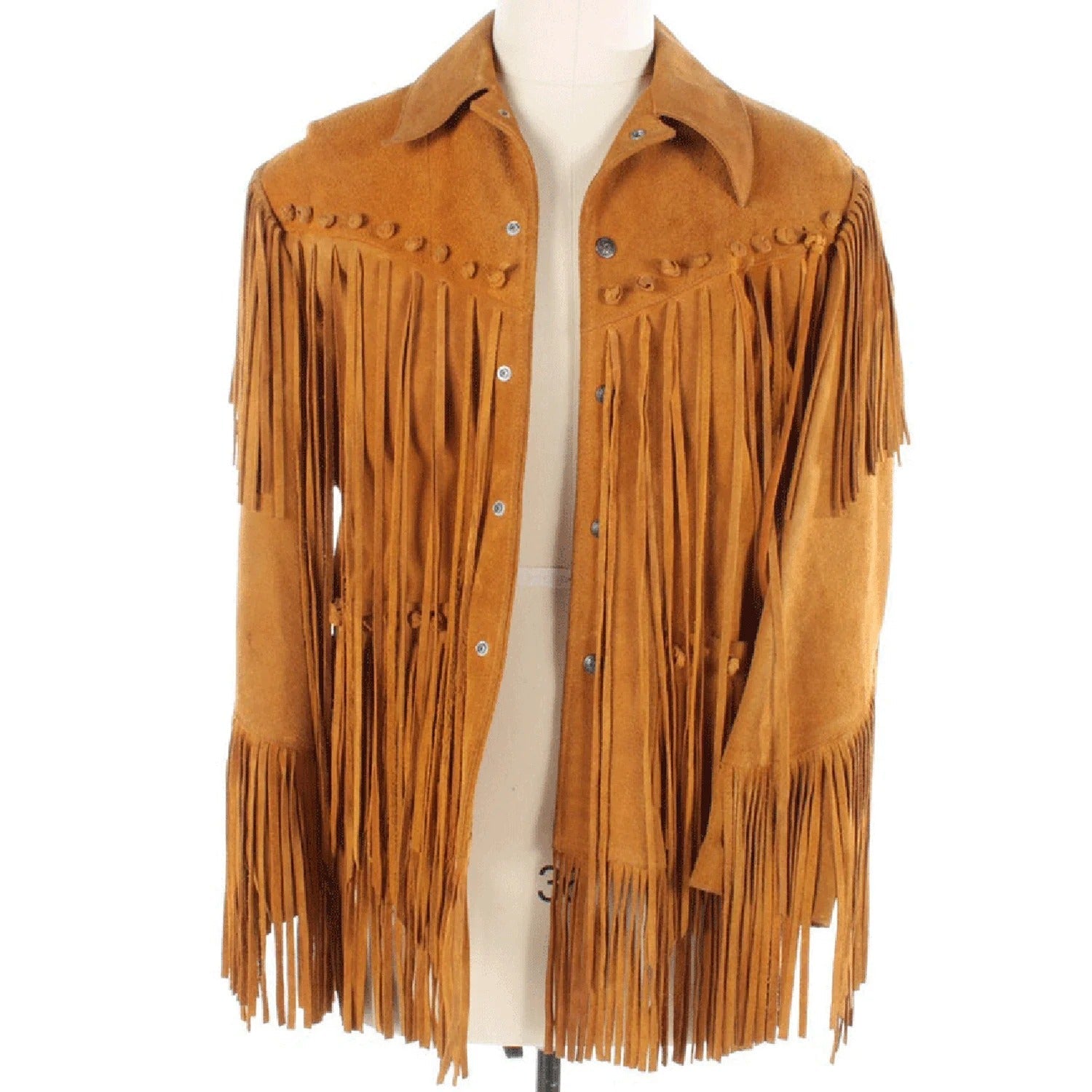 Worn styled look showing the brown suede leather fringe jacket