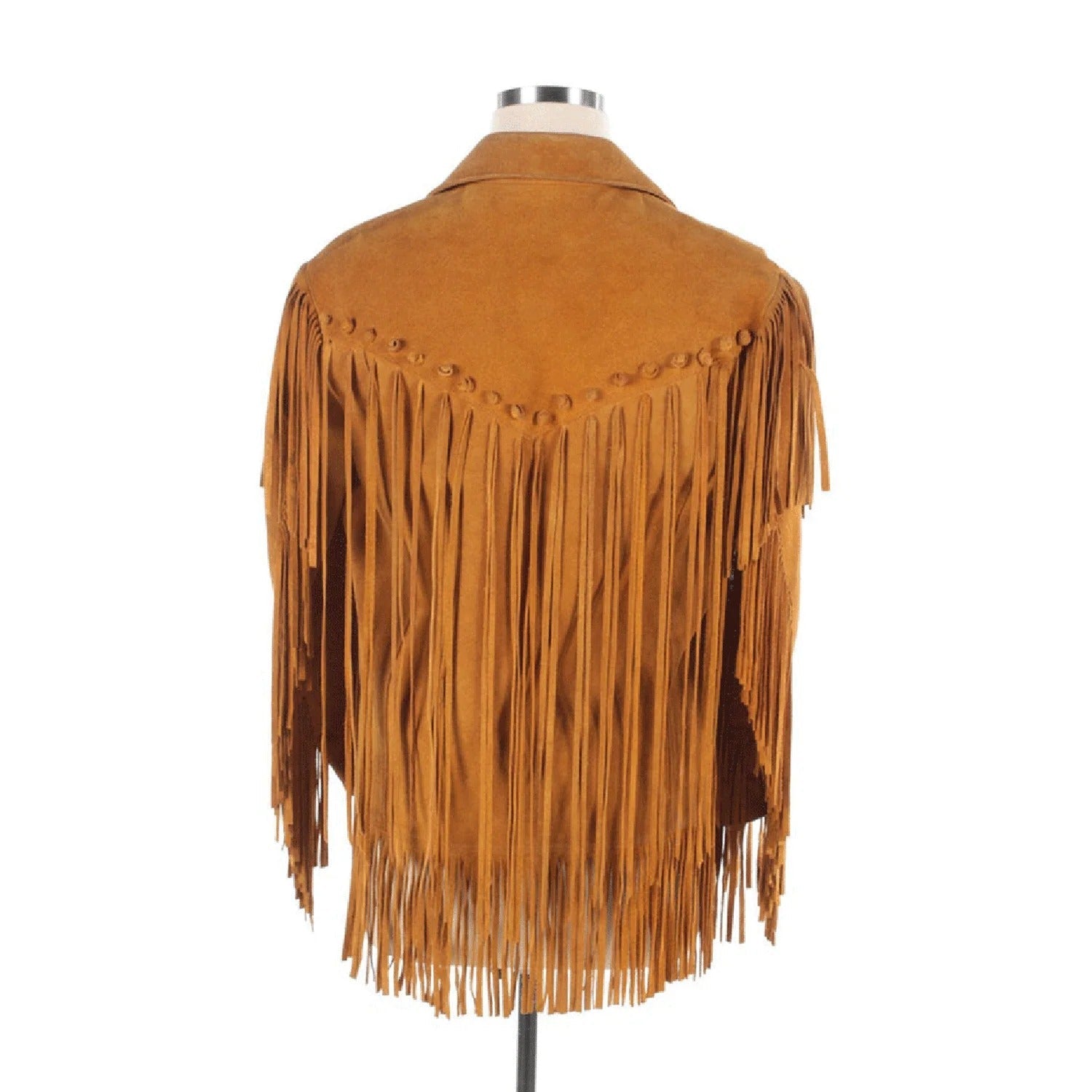 Full display showing the brown suede leather fringe jacket