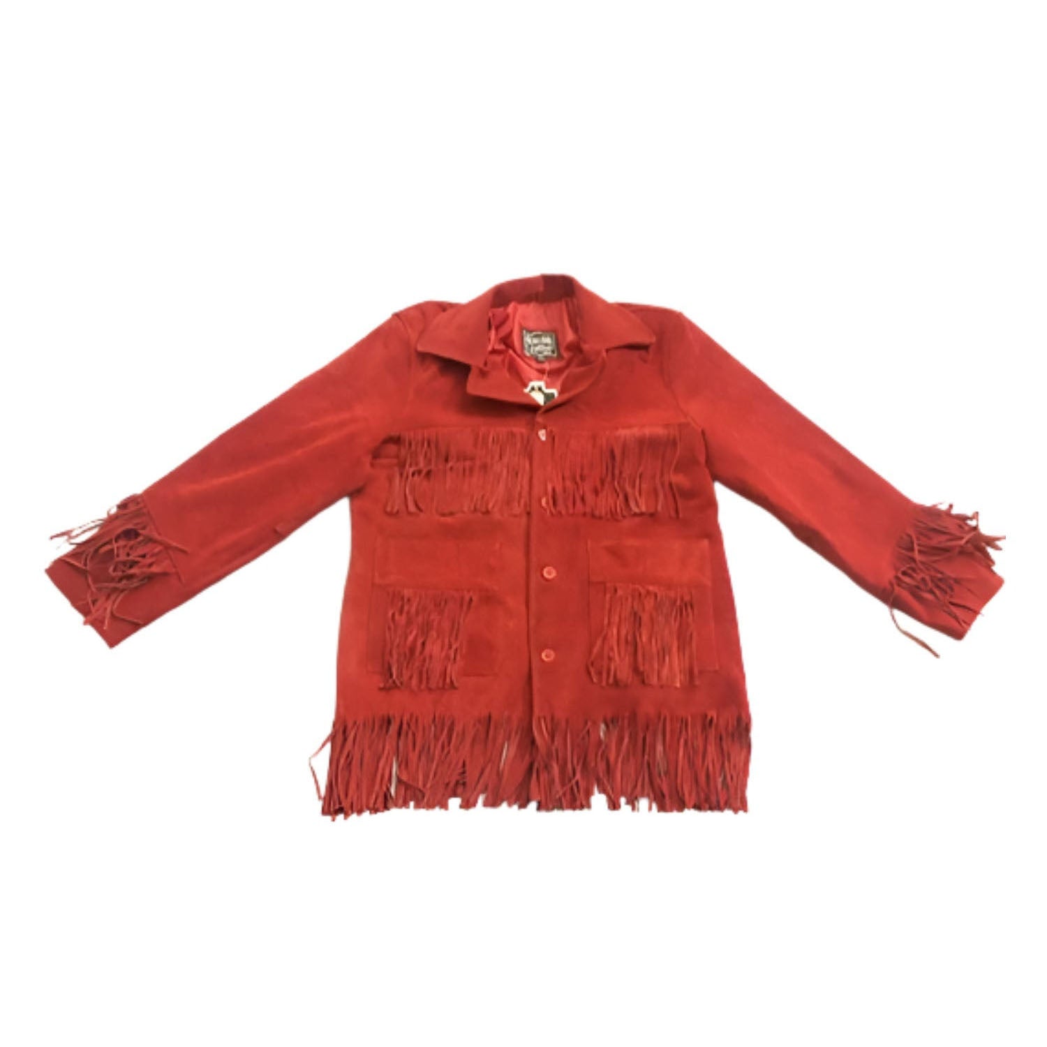 Western Red Suede Leather Fringe Cowgirl Jacket Coat front view