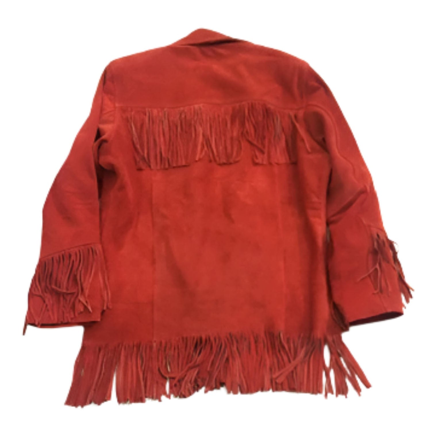 Western Red Suede Leather Fringe Cowgirl Jacket Coat side view