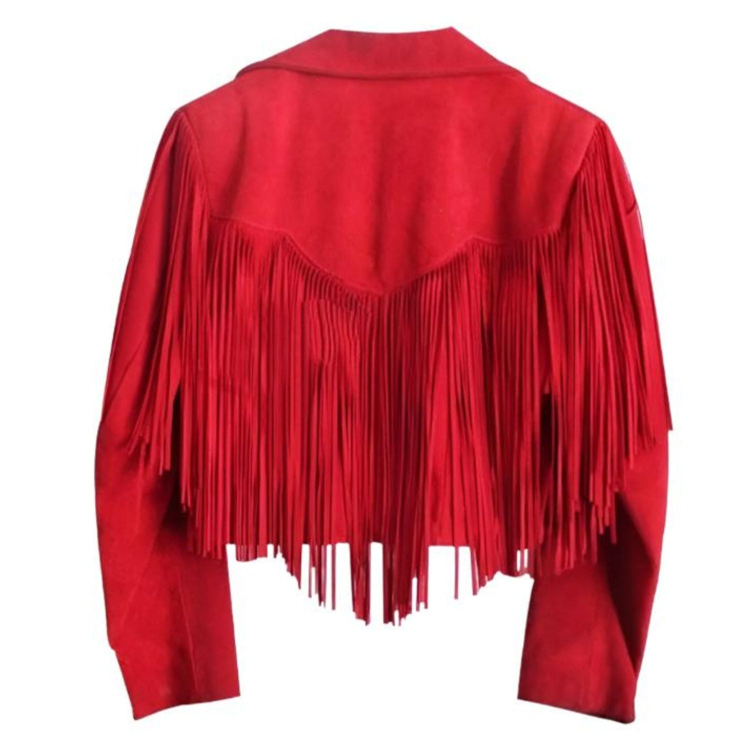 Western Red Suede Leather Fringe Cowgirl Short Jacket back view