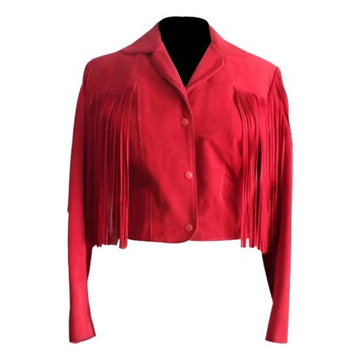 Western Red Suede Leather Fringe Cowgirl Short Jacket front view