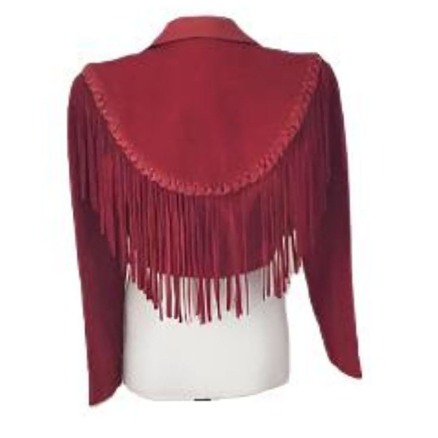 Western Red Suede Leather Fringes Cowgirl Jacket side view