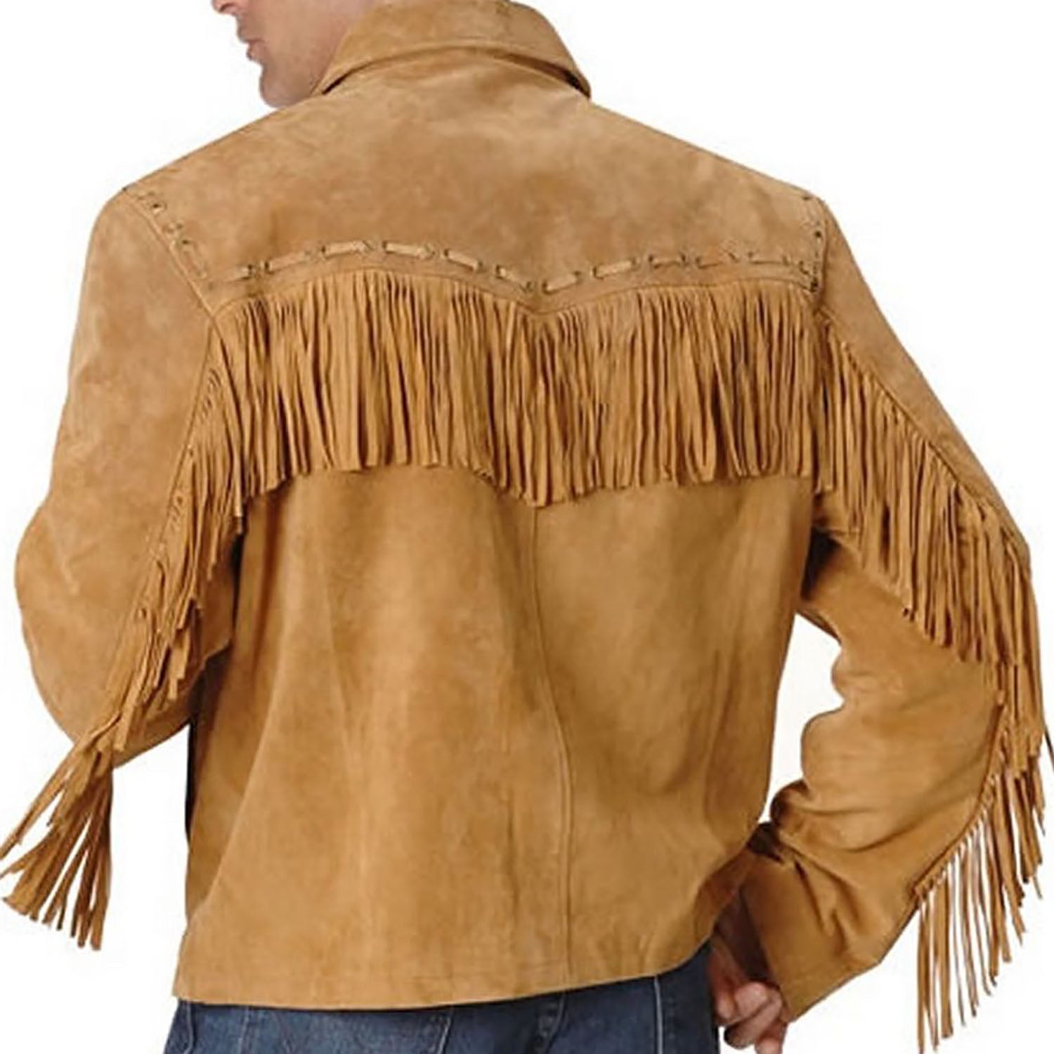 Suede leather fringe jacket, close-up detail