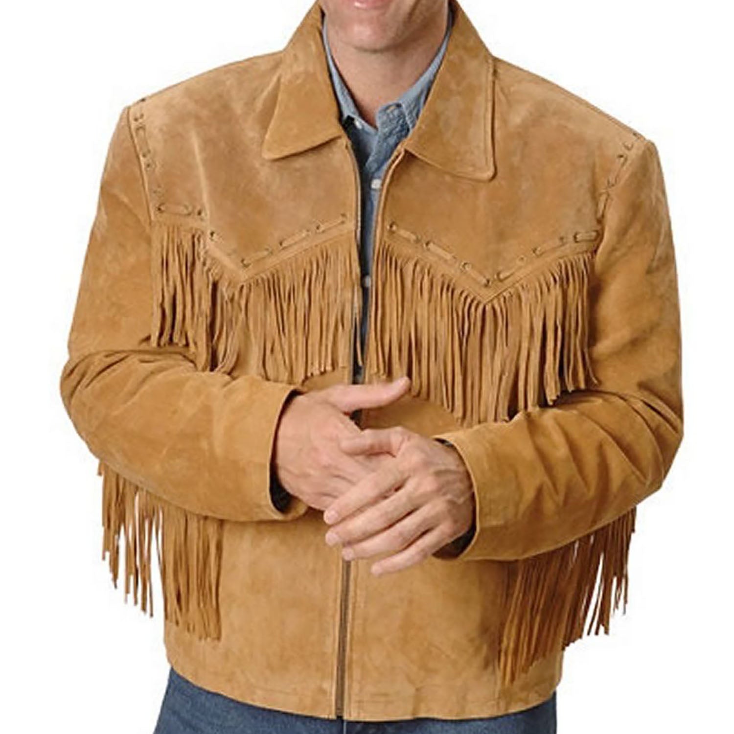 Suede leather fringe jacket, back view