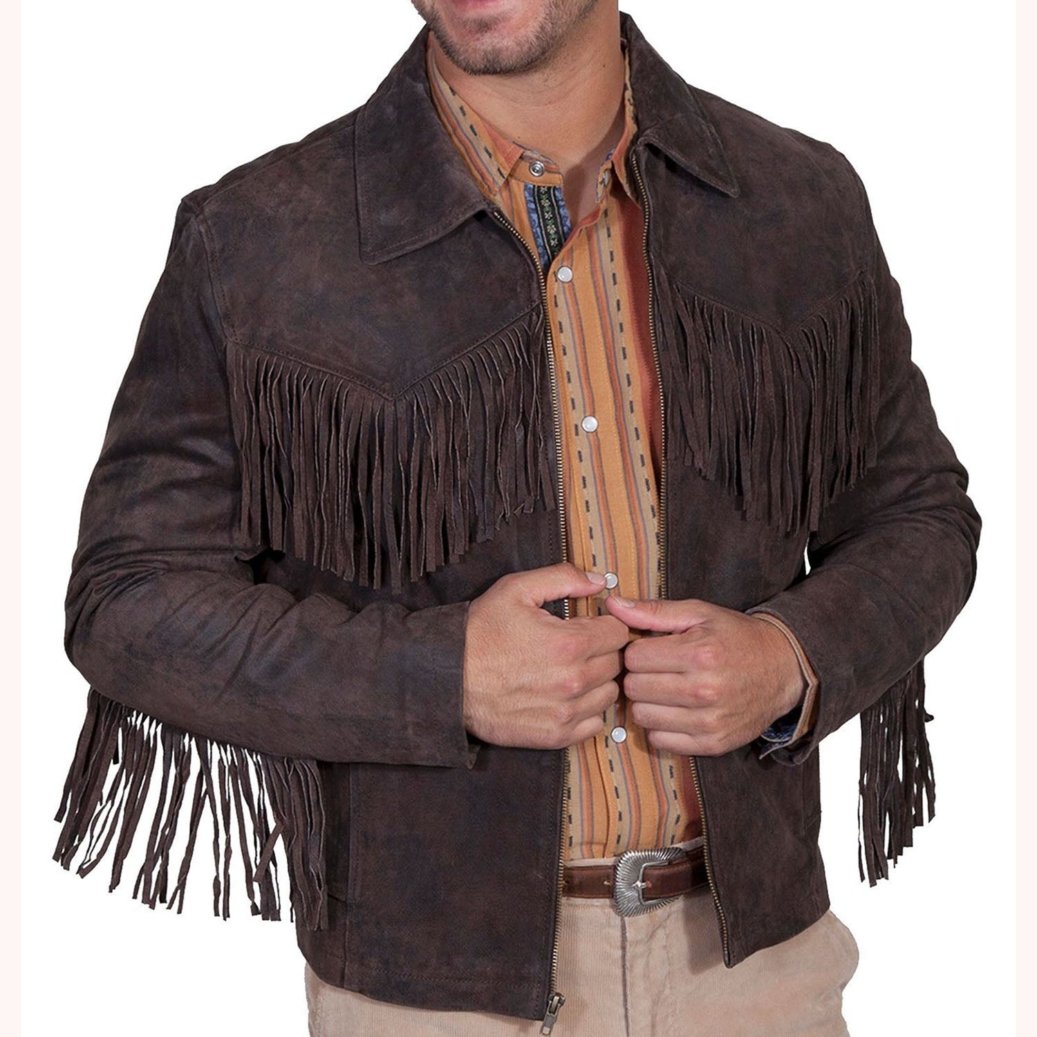 Suede leather fringe jacket, full display