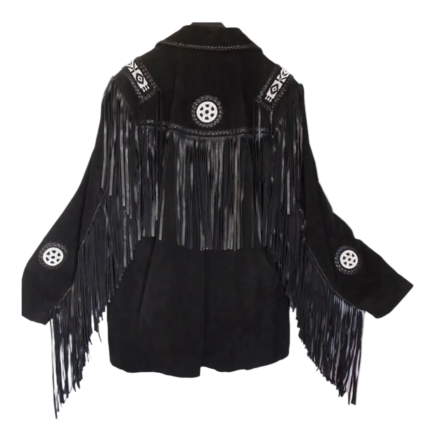 Western Cowgirl Black Suede Leather Fringe Beaded Jacket side view