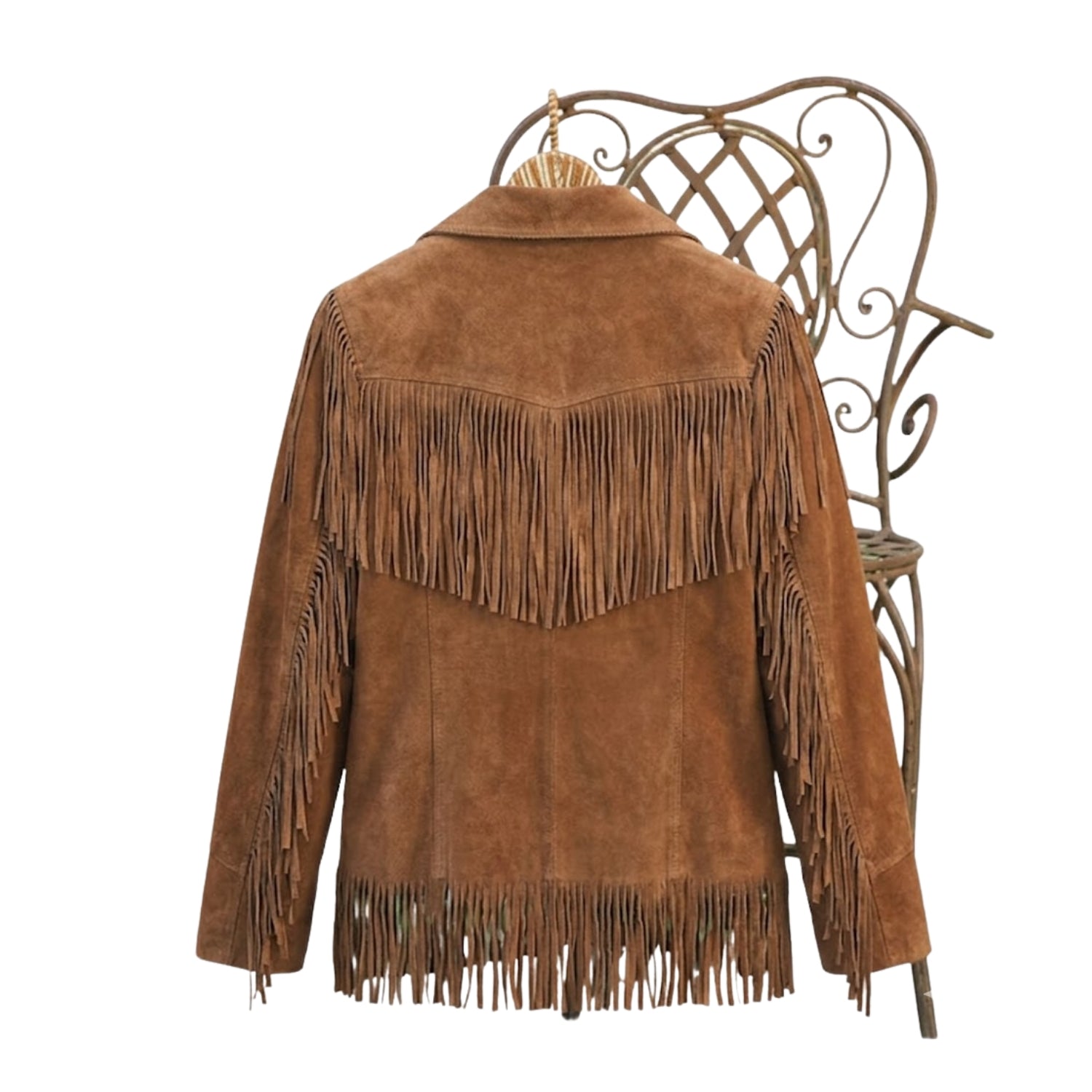 Western Cowgirl Brown Suede Leather Fringe Jacket For side view