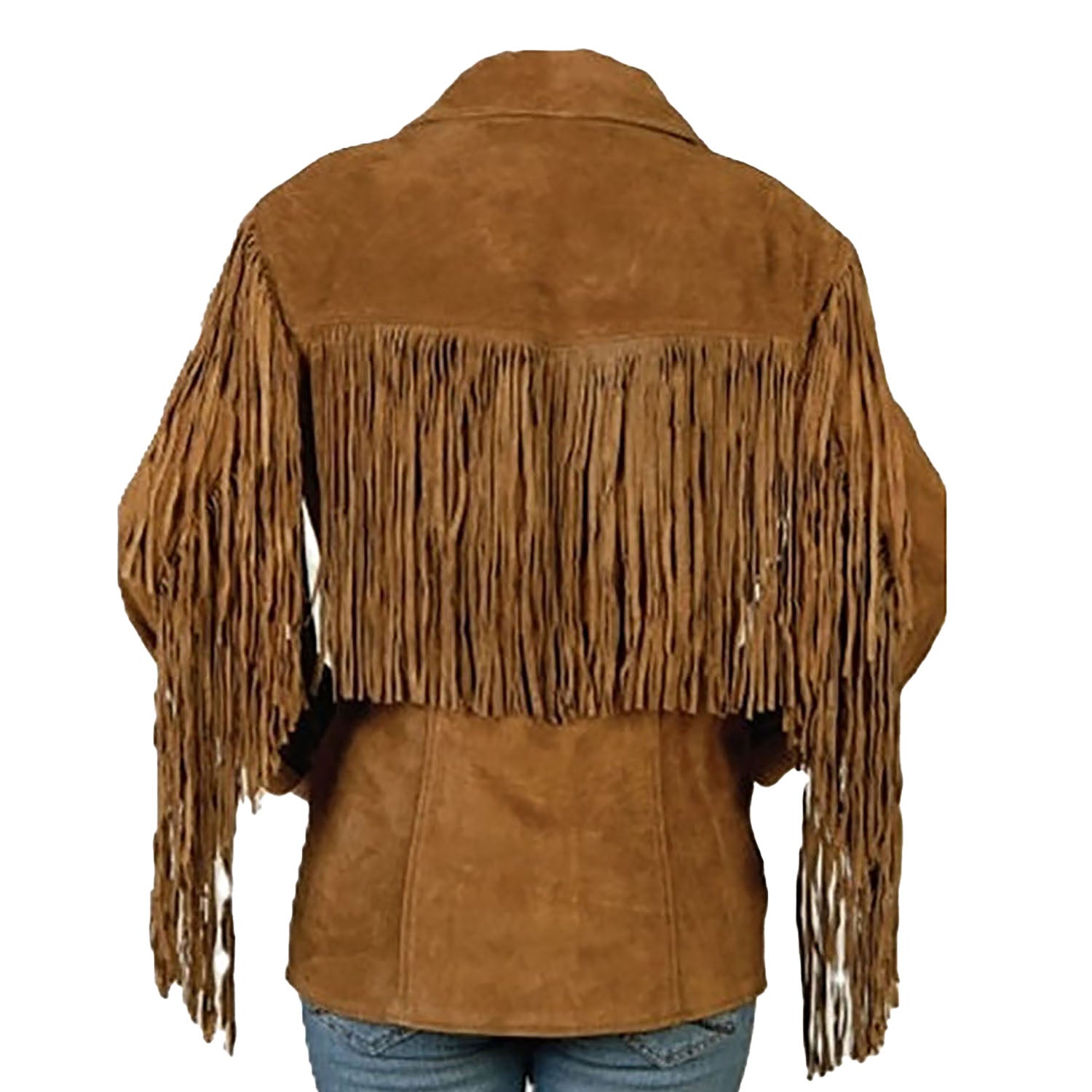 Western Cowgirl Brown Suede Leather Fringes Jacket side view