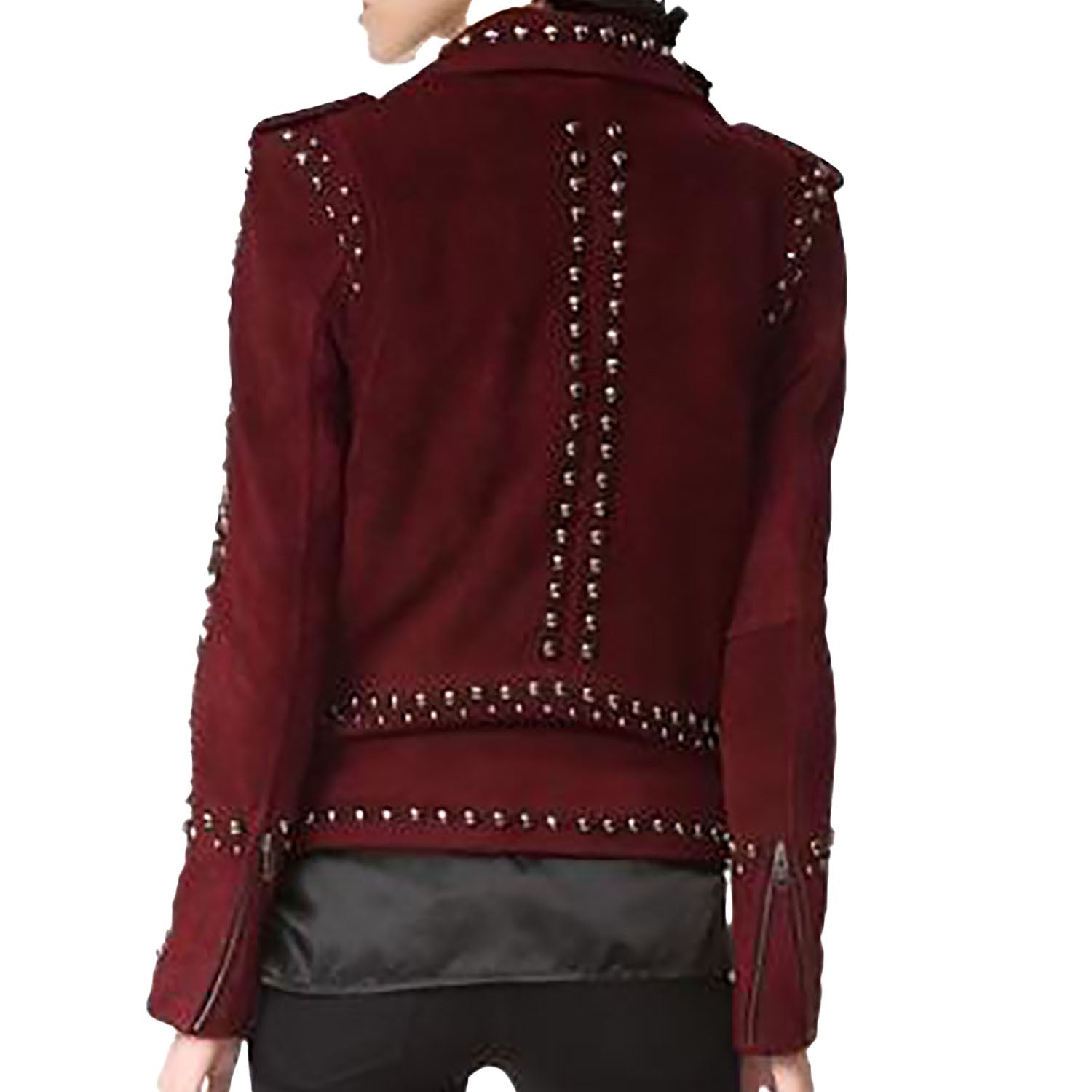 Western Cowgirl Burgundy Suede Leather Biker Jacket side view