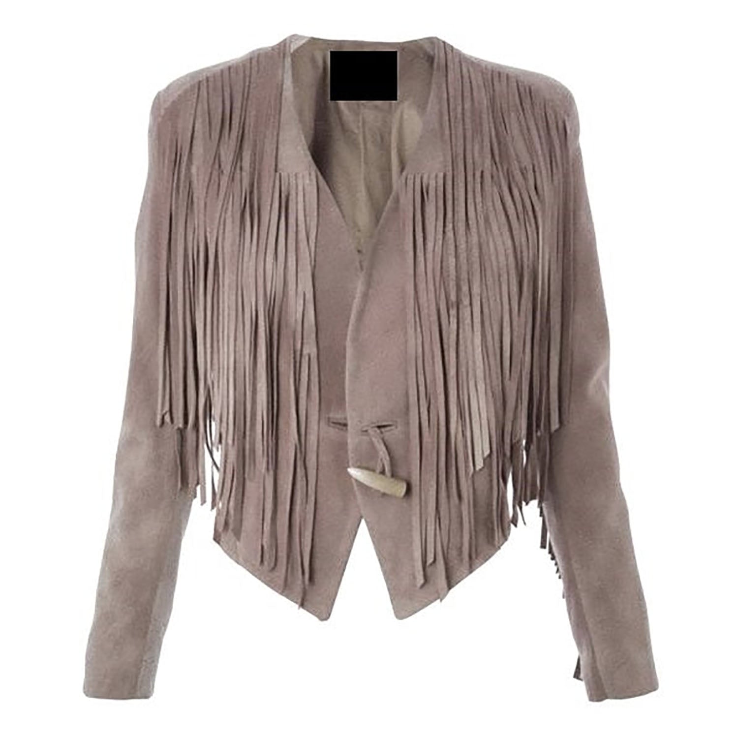 Western Fringe Beige Suede Leather Jacket for Women Cowgirl front view