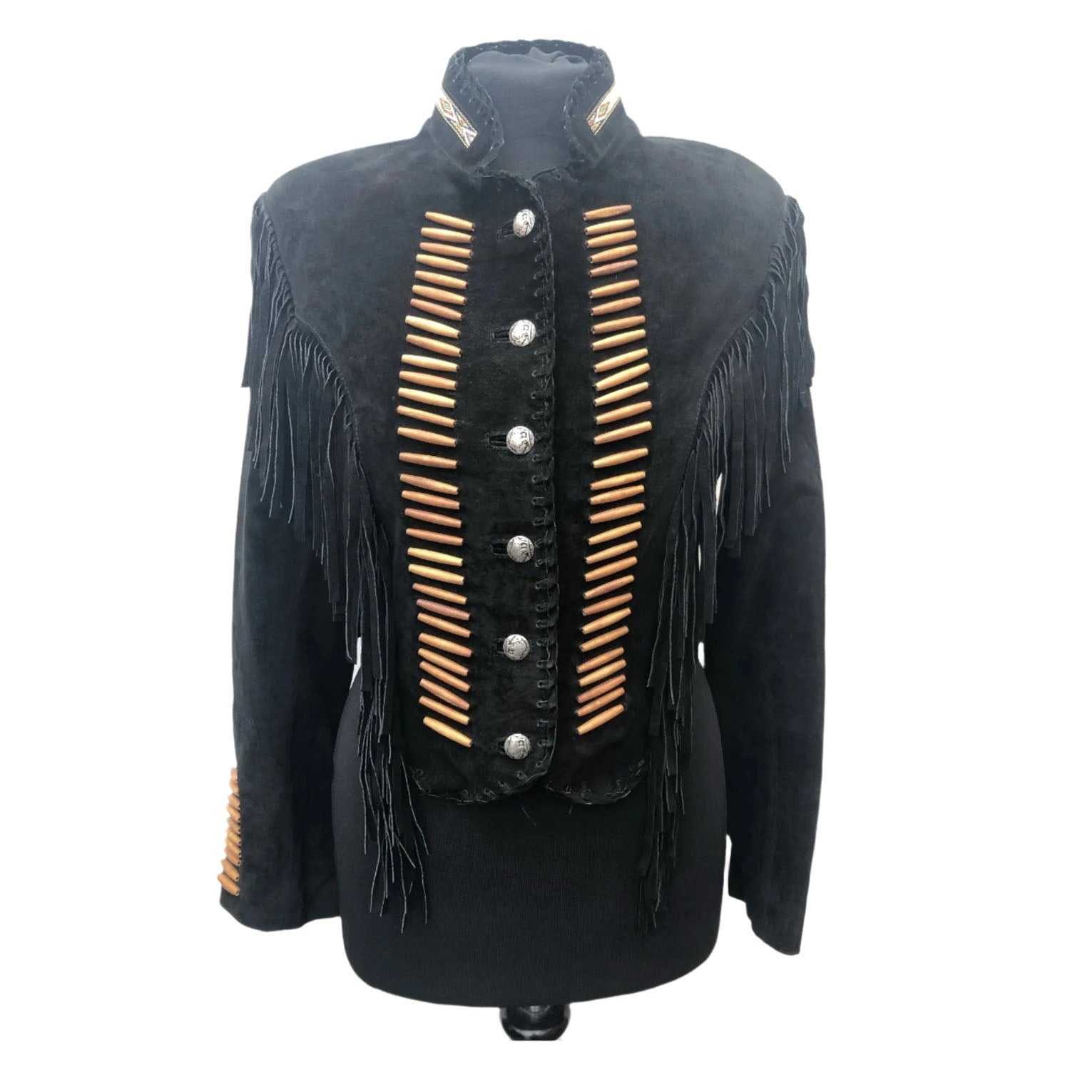 Western Fringe Black Suede Leather Jacket for Women Cowgirl front view