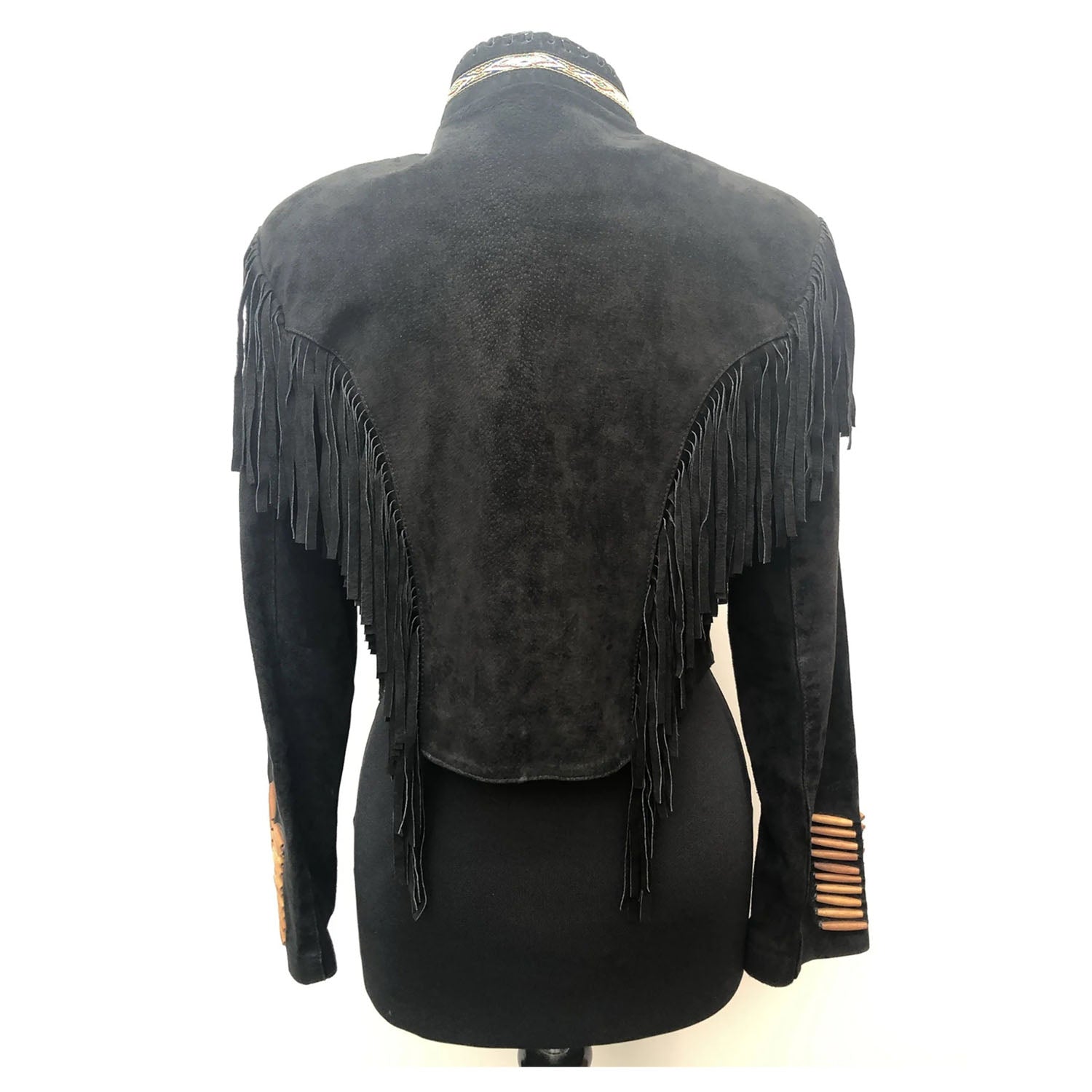 Western Fringe Black Suede Leather Jacket for Women Cowgirl side view