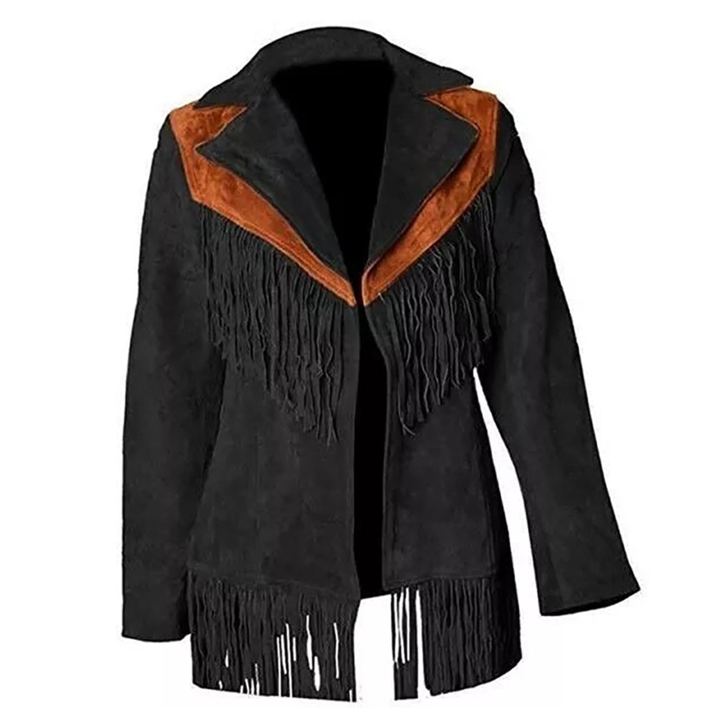 Western Fringe Black Suede Leather Jacket for Women Cowgirl front view